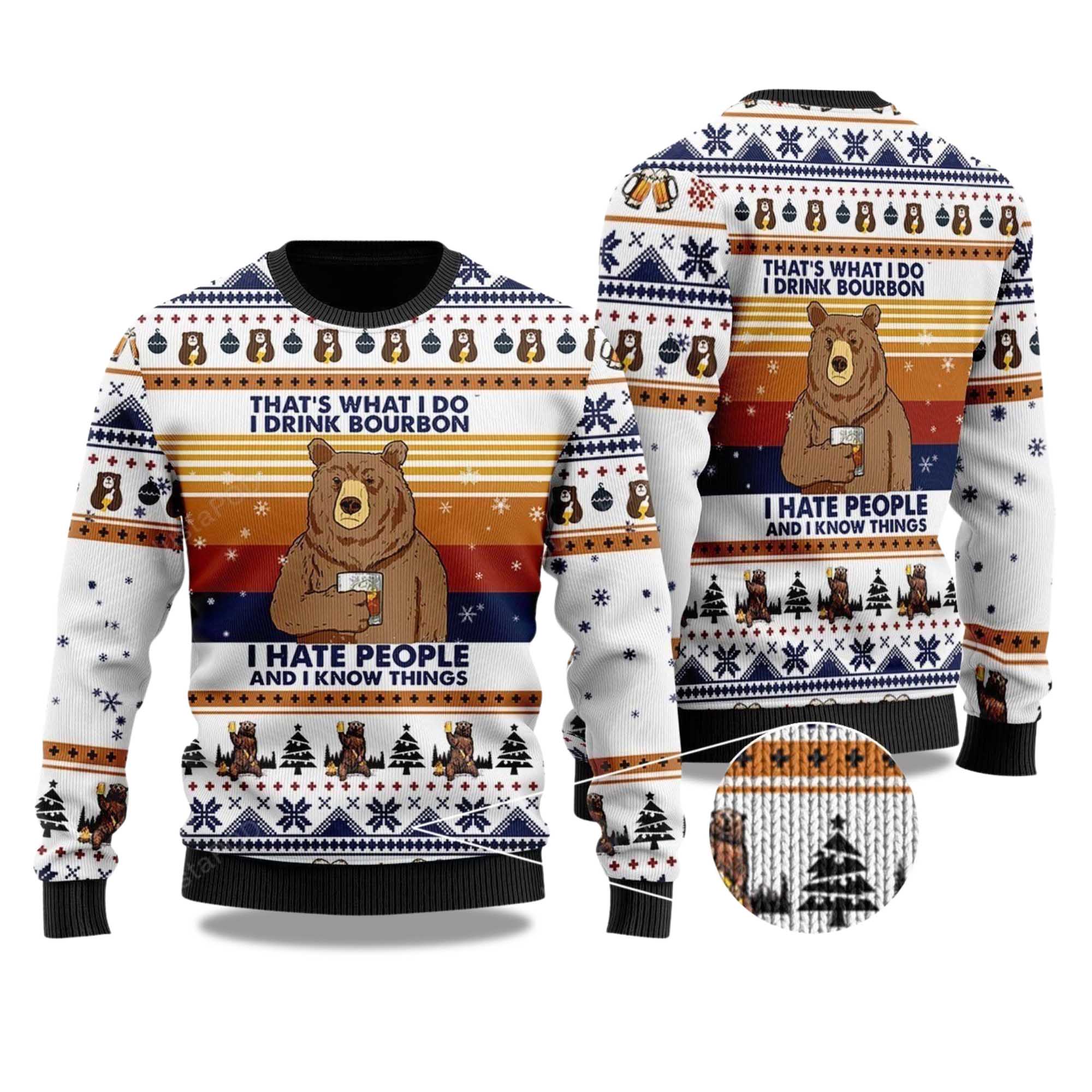 Buildercar - 2025 Bear Drink Bourbon Whiskey Christmas Ugly Sweater