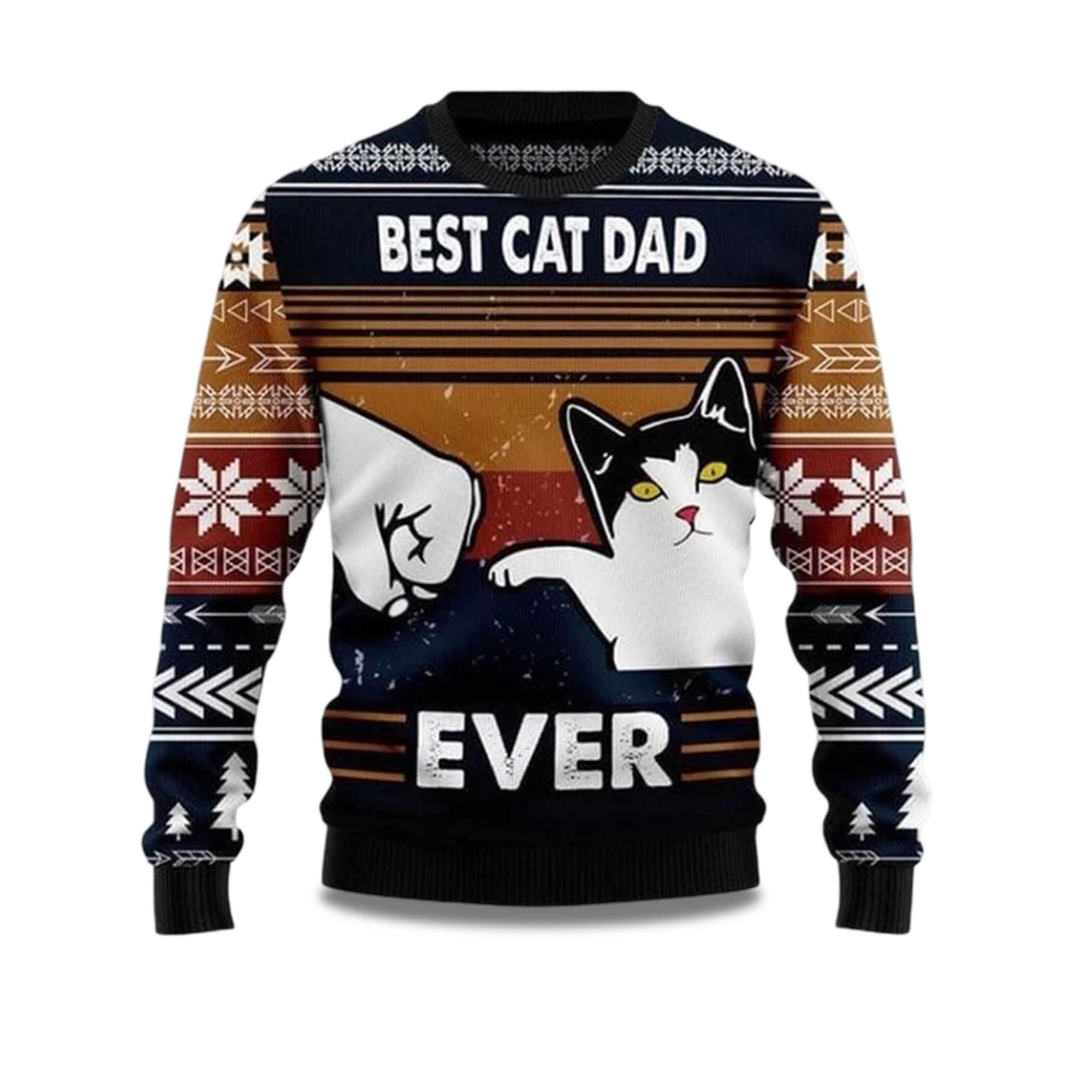Buildercar - 2025 Best Cat Dad Ever Funny Ugly Christmas Sweater