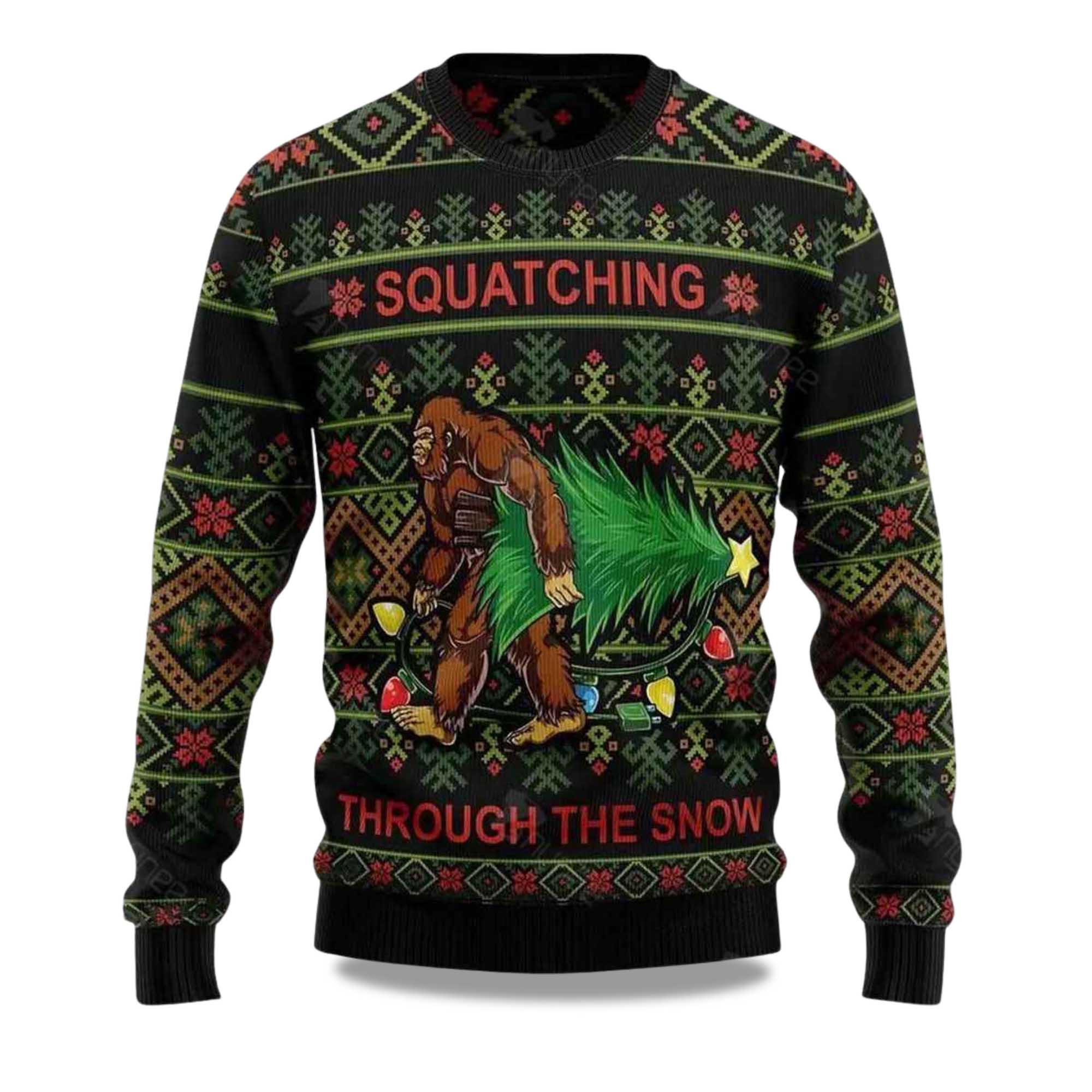 Buildercar - 2025 Bigfoot Squatching Through The Snow Ugly Christmas Sweater