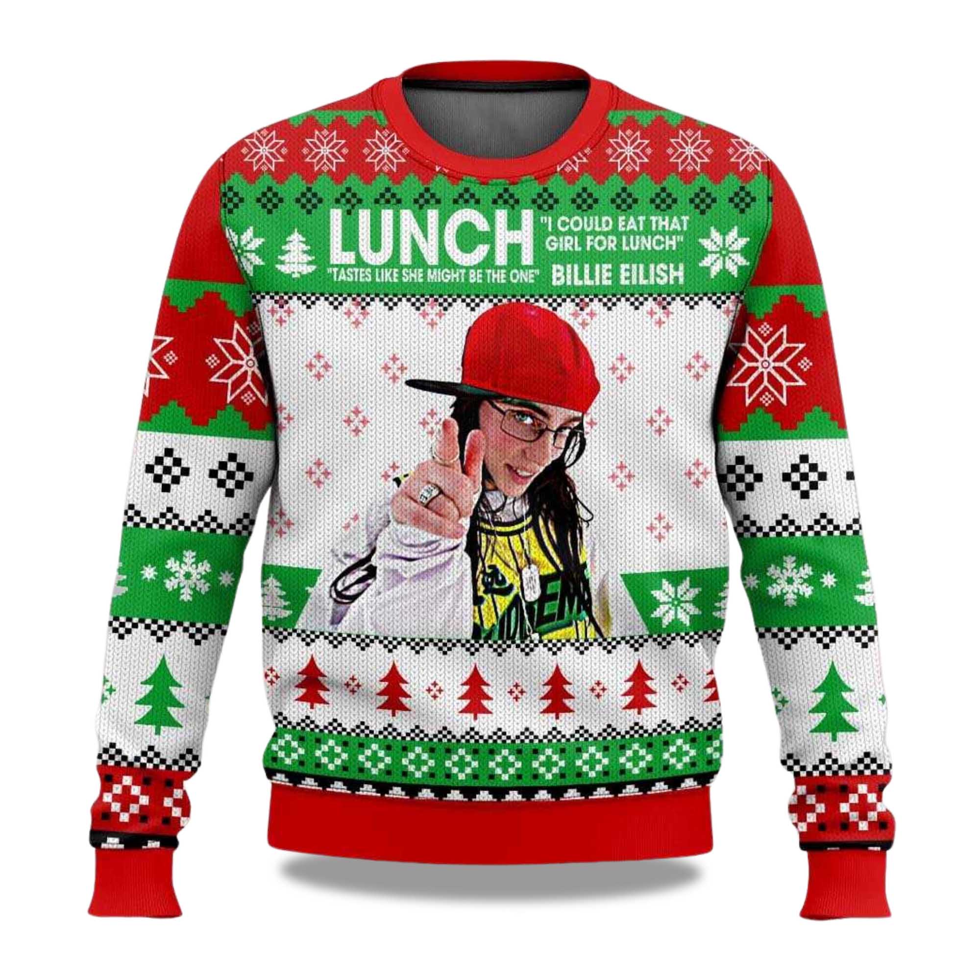 Buildercar - 2025 Billie Eilish I Could Eat That Girl For Lunch Christmas Ugly Sweater