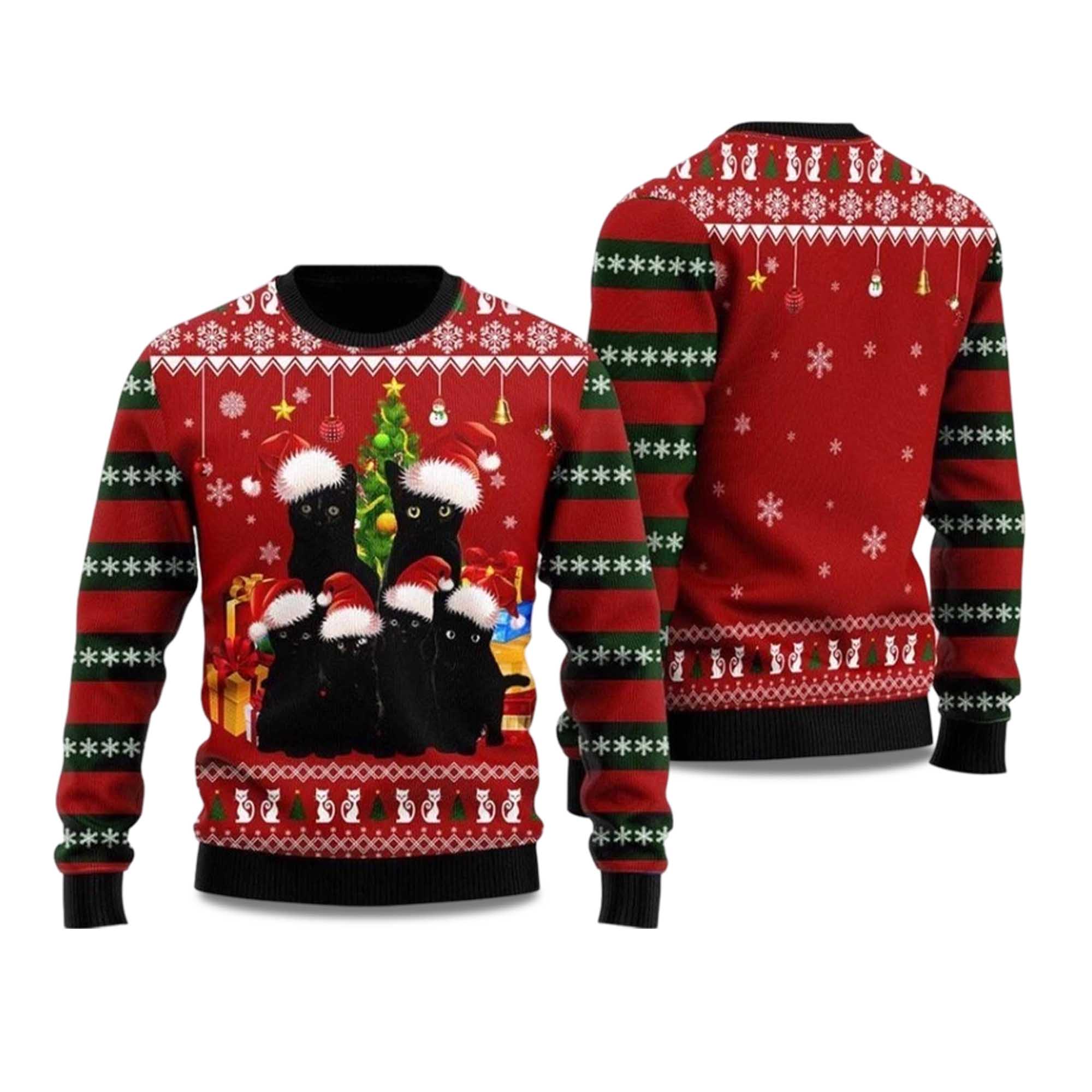 Buildercar - 2025 Black Cat Family Ugly Christmas Sweater