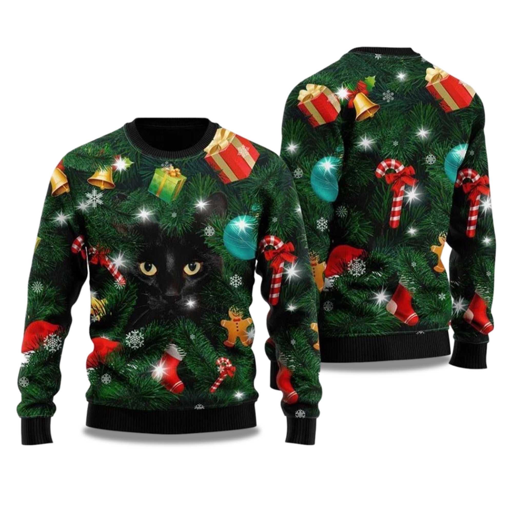 Buildercar - 2025 Black Cat Ugly Christmas Sweater