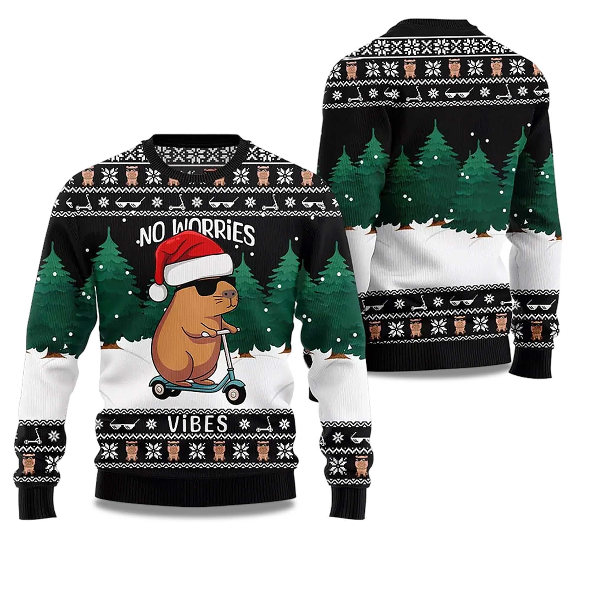 Buildercar - 2025 Capybara No Worries Vibes Ugly Christmas Sweater