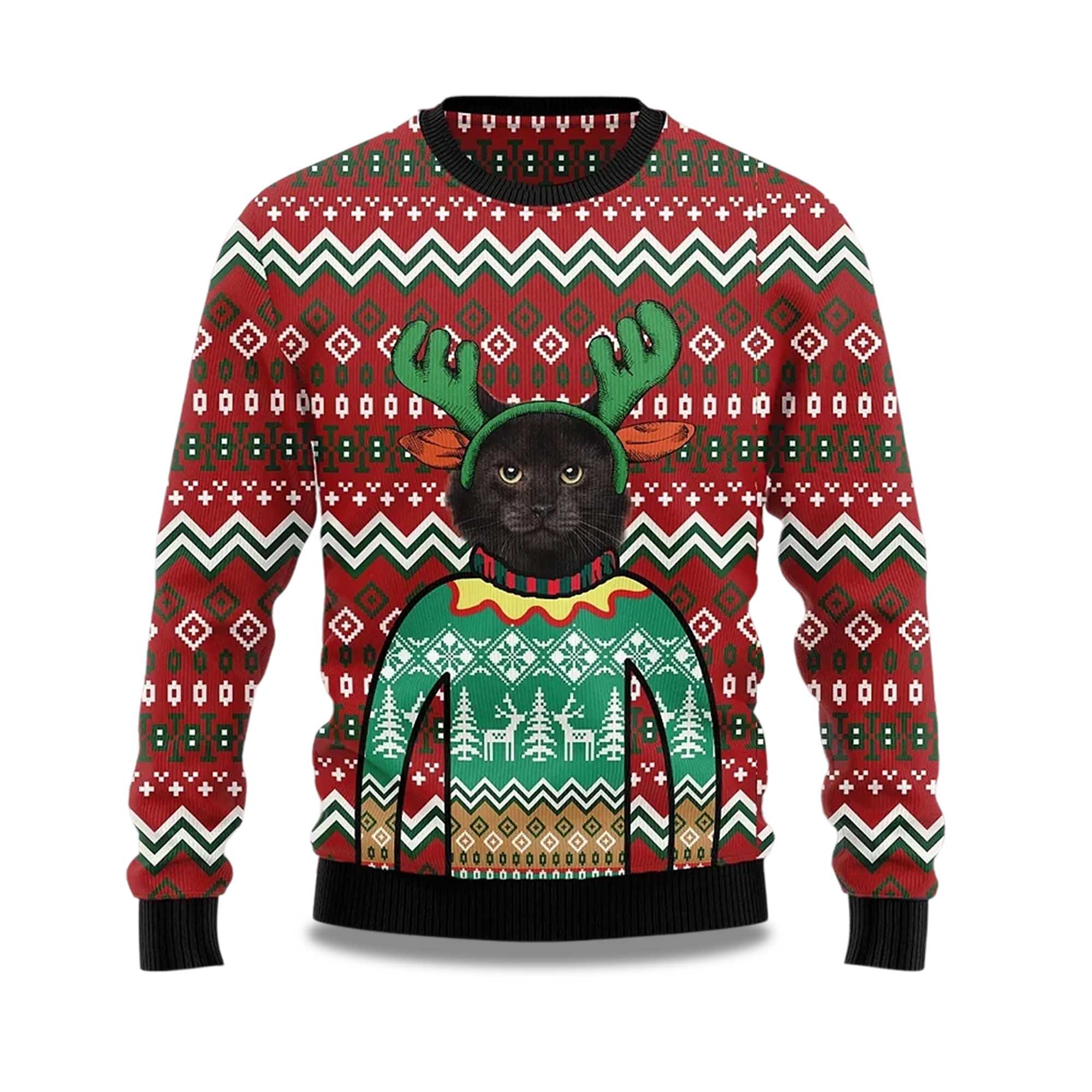 Buildercar - 2025 Cat Reindeer Ugly Christmas Sweater