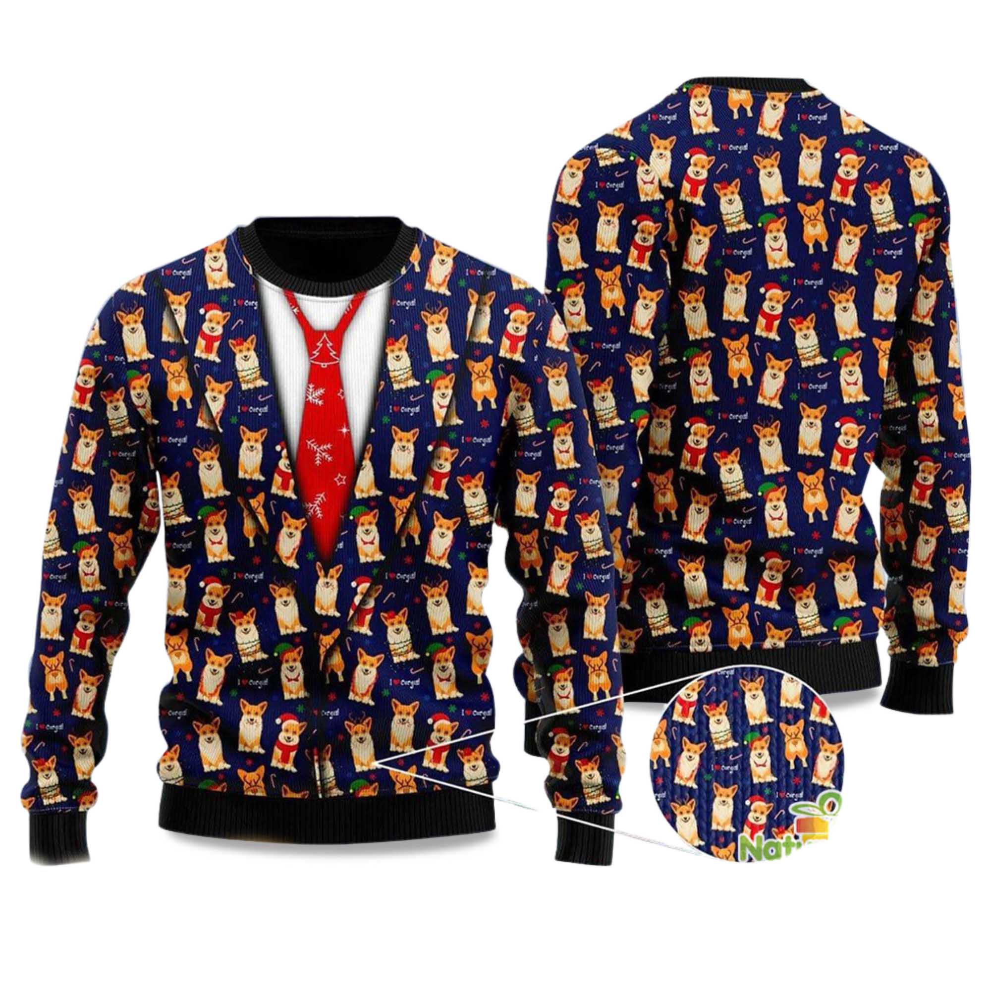 Buildercar - 2025 Corgis Christmas Pattern Vest Style Ugly Christmas Sweater