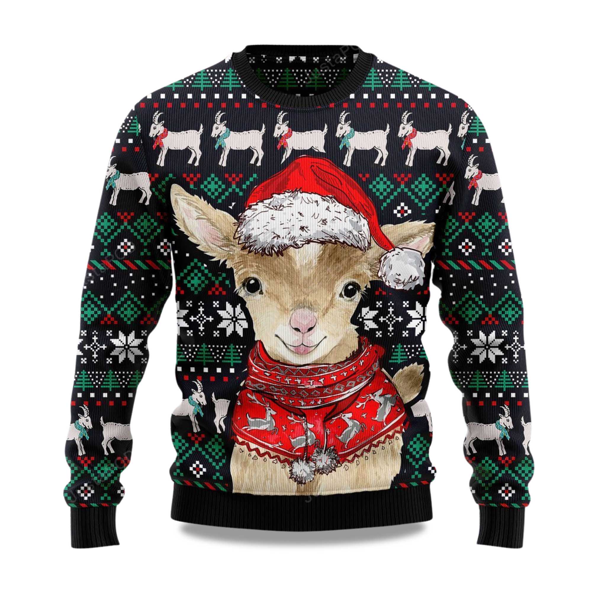 Buildercar - 2025 Cute Goat Santa Christmas Ugly Sweater