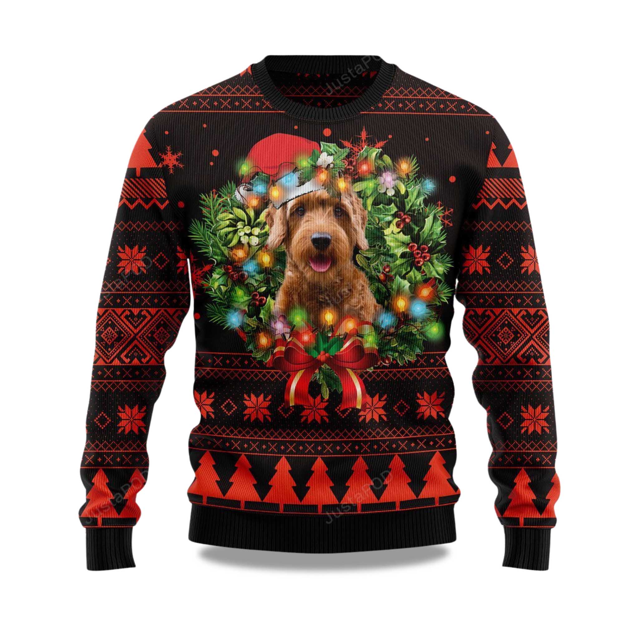 Buildercar - 2025 Cute Goldendoodle Dog Christmas Ugly Sweater