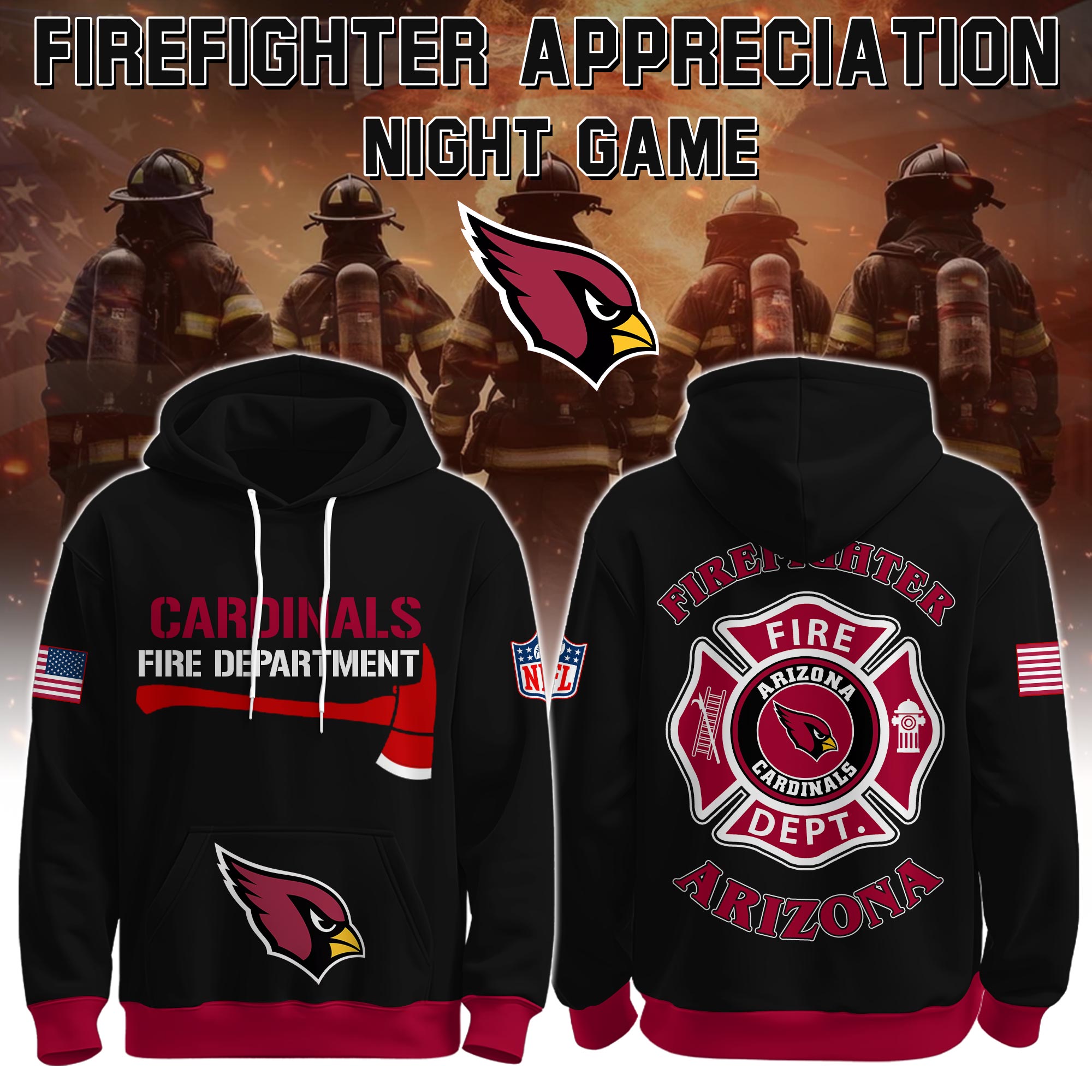 Buildercar - Arizona Cardinals Football x Firefighter 2025 Special Edition Hoodie