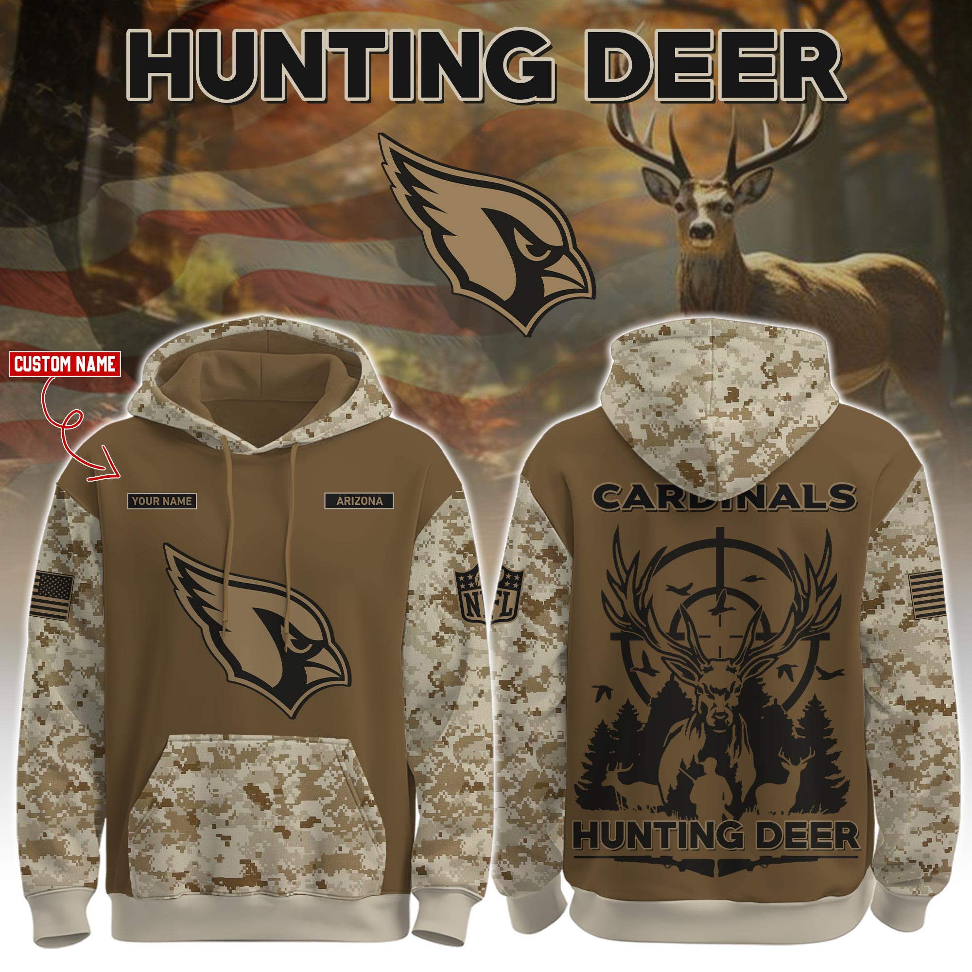 Buildercar - Arizona Cardinals-Hunting Deer Personalized Hoodie Limited Edions