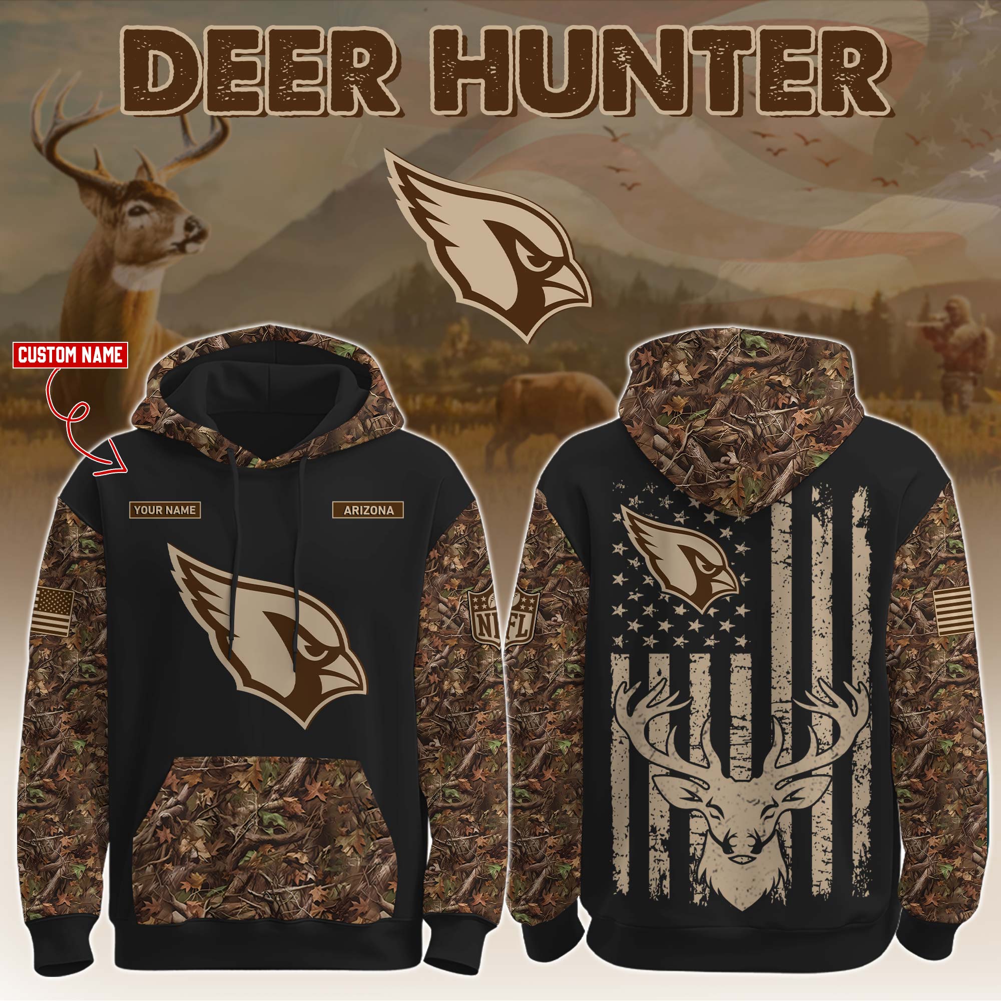 Buildercar - Arizona Cardinals-Hunting Limited Editions Personalized Hoodie Personalized Hoodie