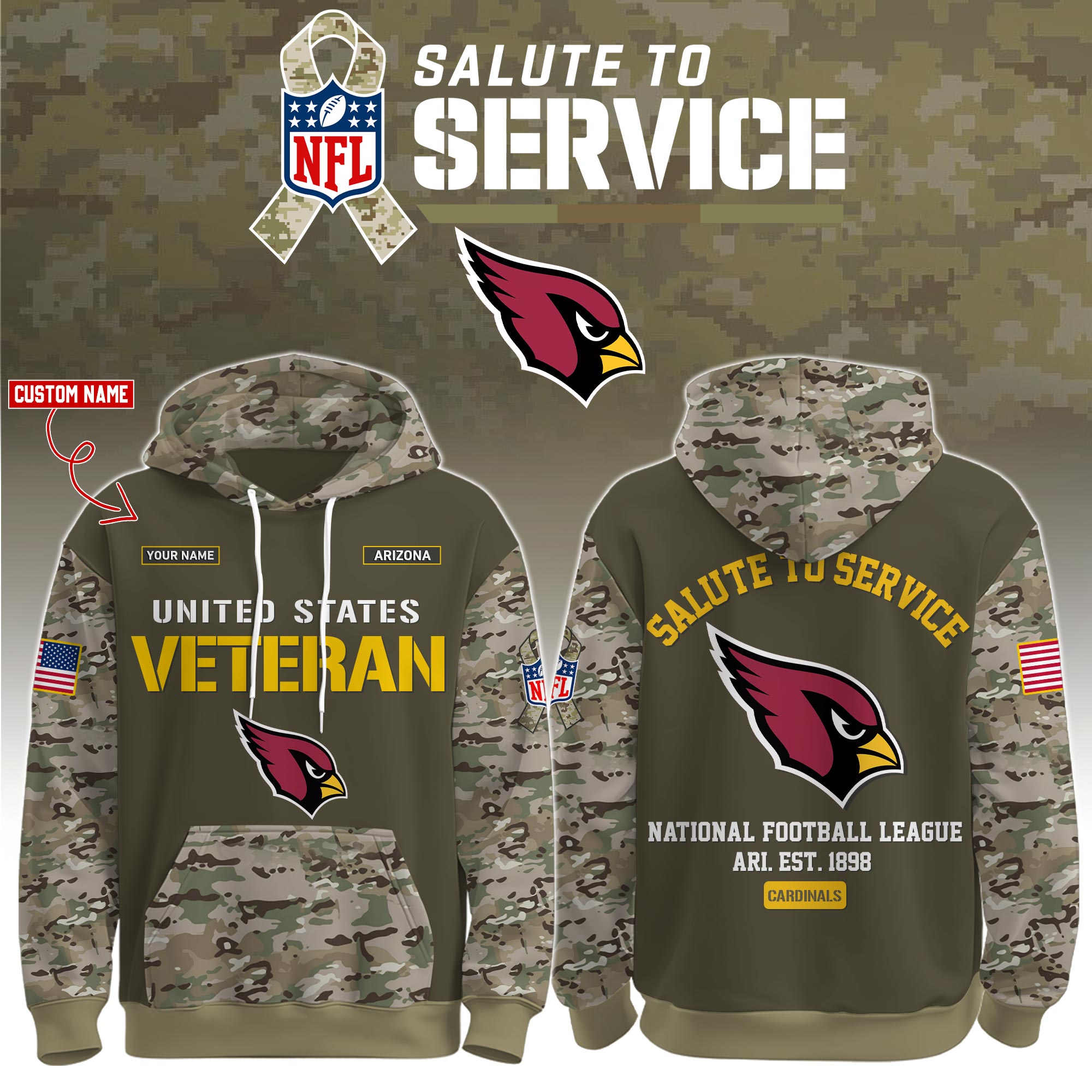 Buildercar - Arizona Cardinals-Veteran Birthday Limited Editions Personalized Hoodie