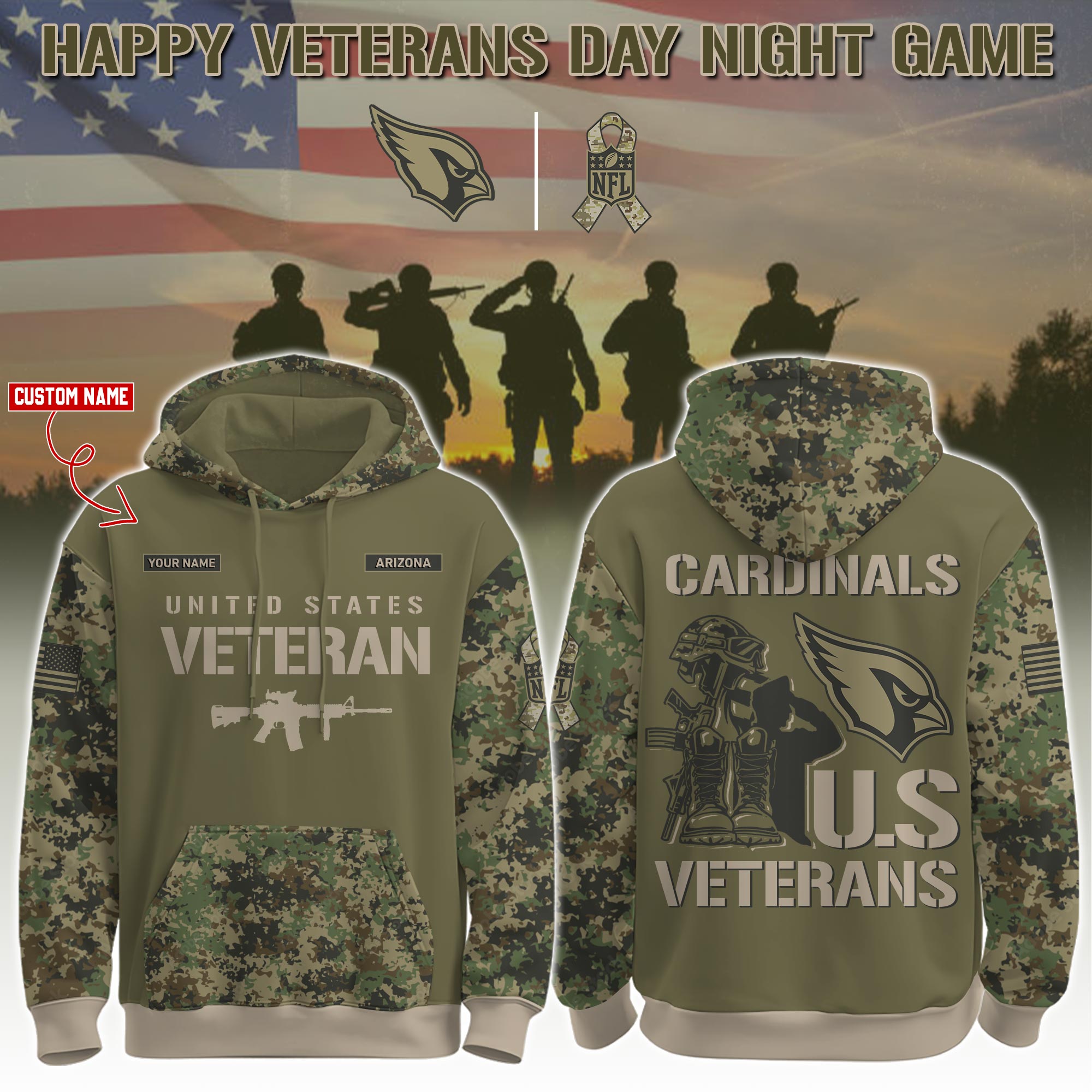 Buildercar - Arizona Cardinals-Veteran Day 2025 Personalized Hoodie Limited Edions