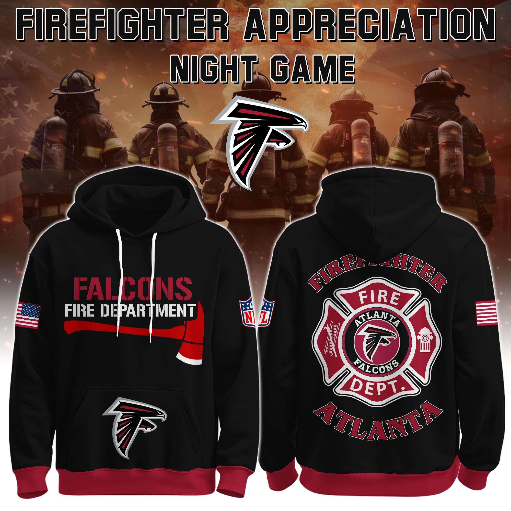 Buildercar - Atlanta Falcons Football x Firefighter 2025 Special Edition Hoodie
