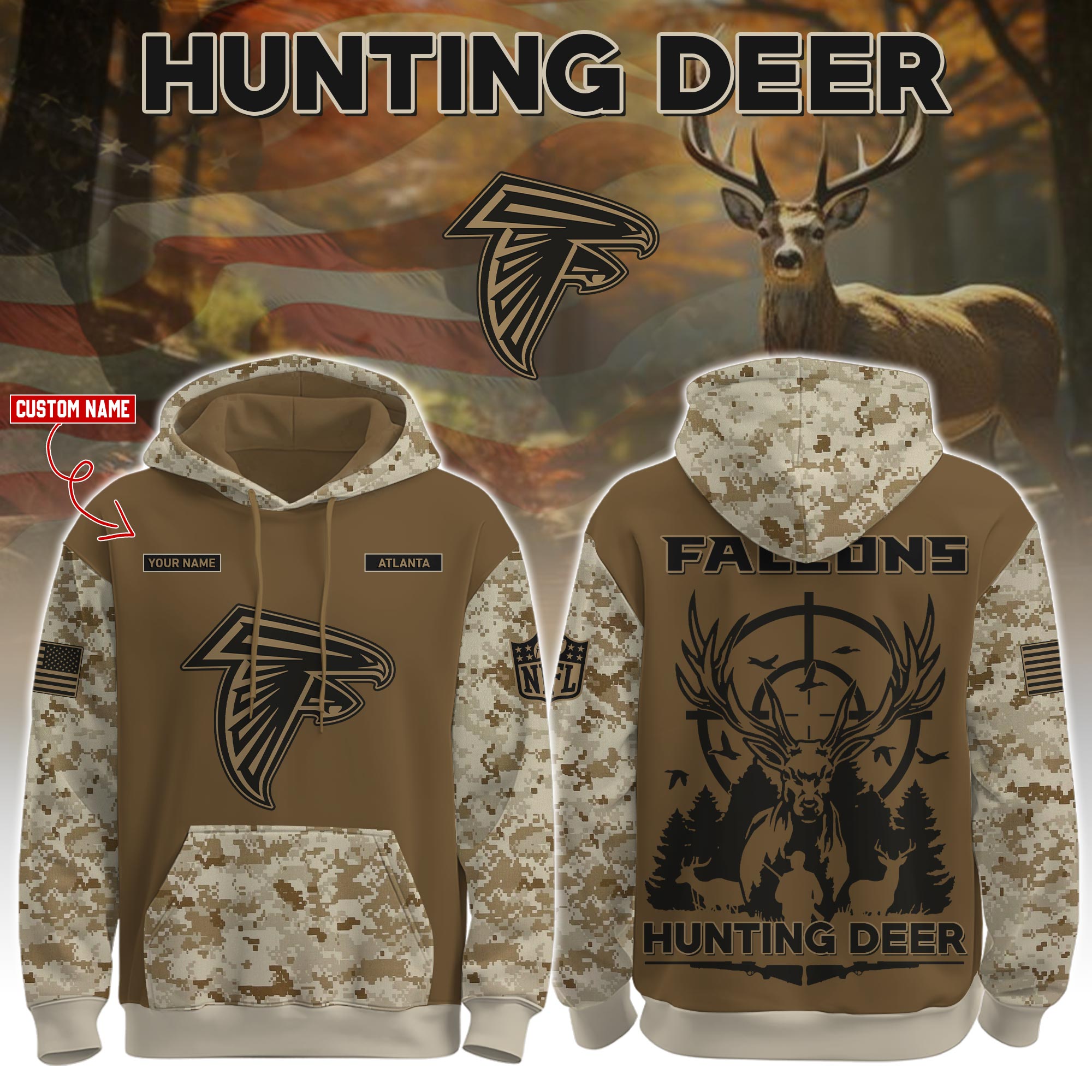 Buildercar - Atlanta Falcons-Hunting Deer Personalized Hoodie Limited Edions