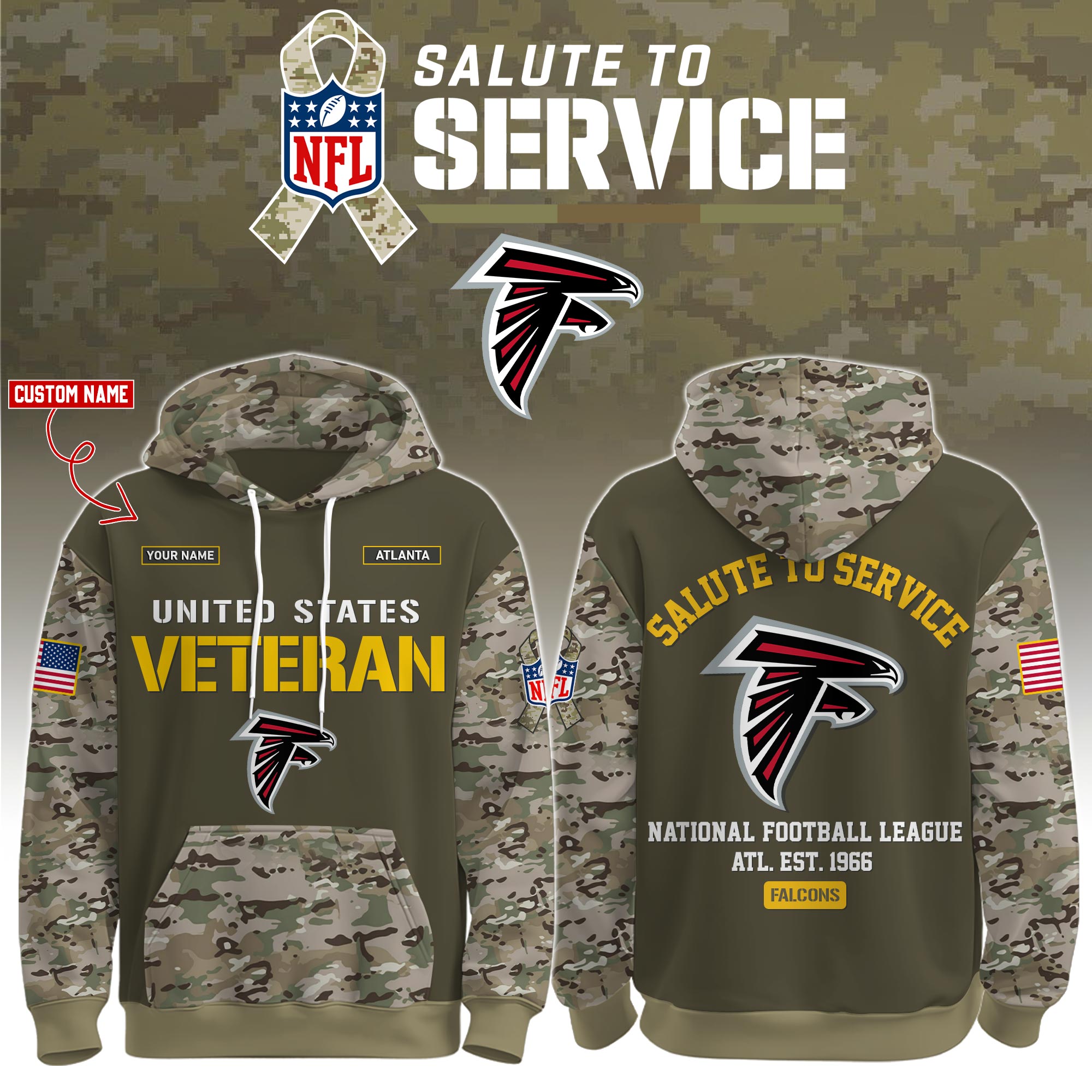 Buildercar - Atlanta Falcons-Veteran Birthday Limited Editions Personalized Hoodie