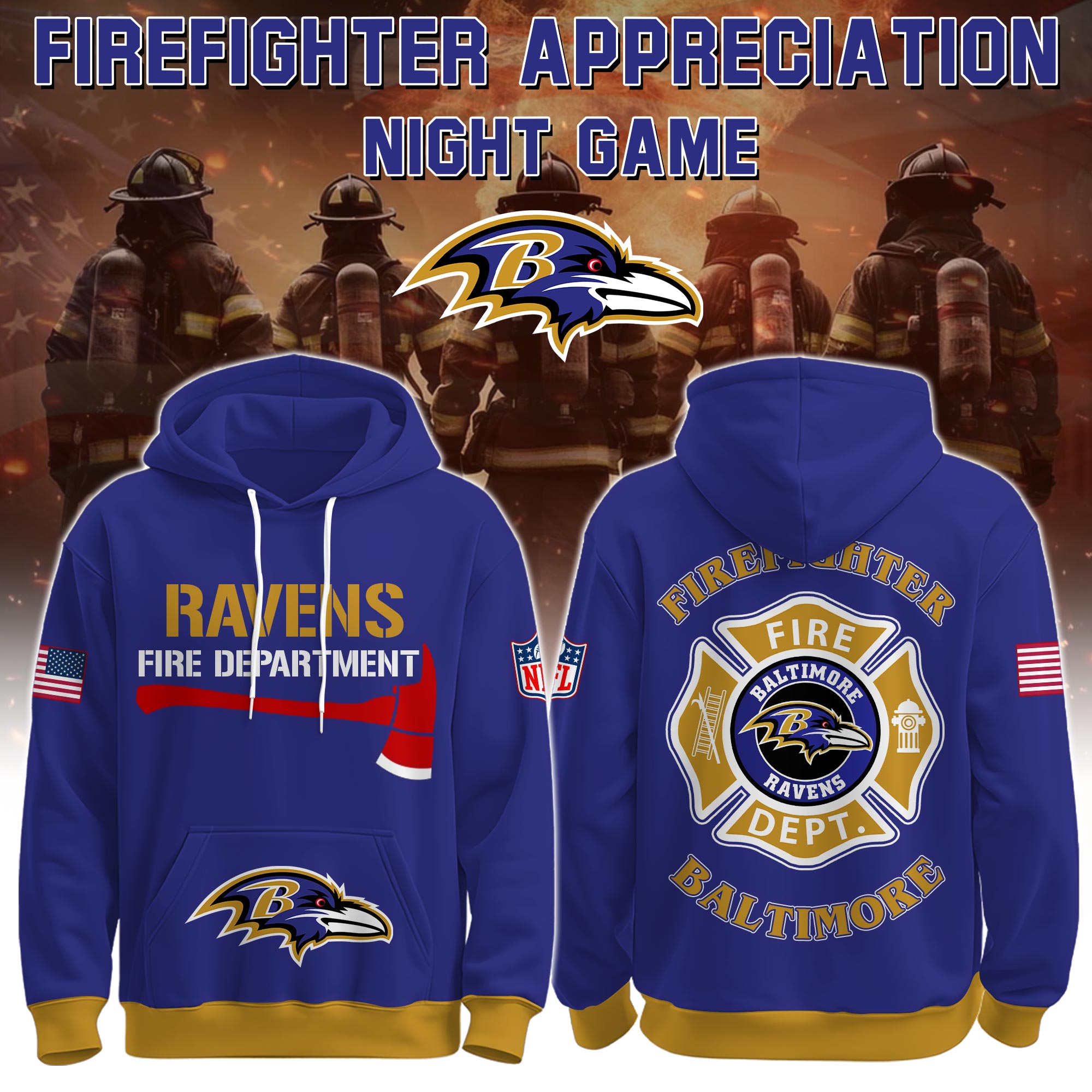 Buildercar - Baltimore Ravens Football x Firefighter 2025 Special Edition Hoodie