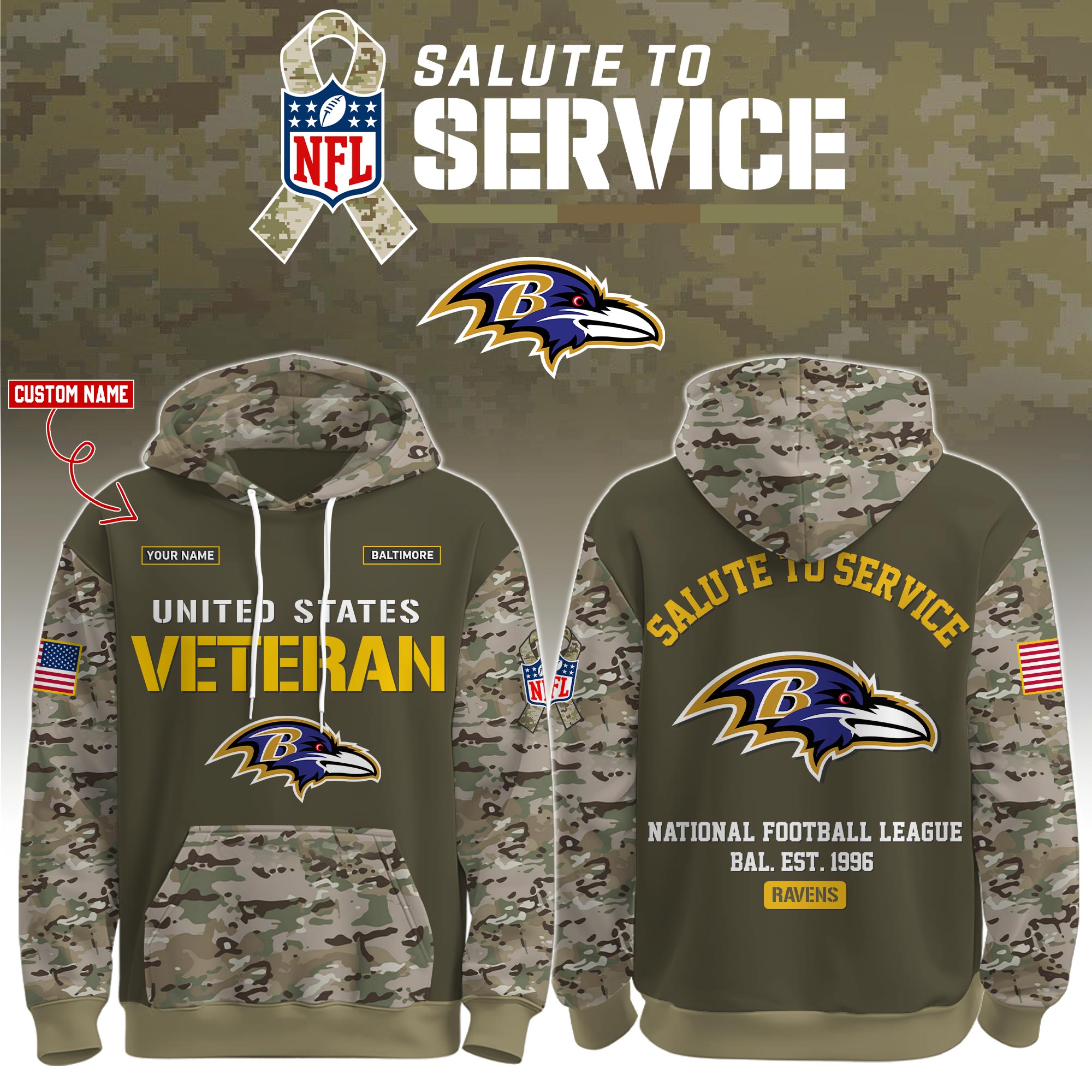 Buildercar - Baltimore Ravens-Veteran Birthday Limited Editions Personalized Hoodie
