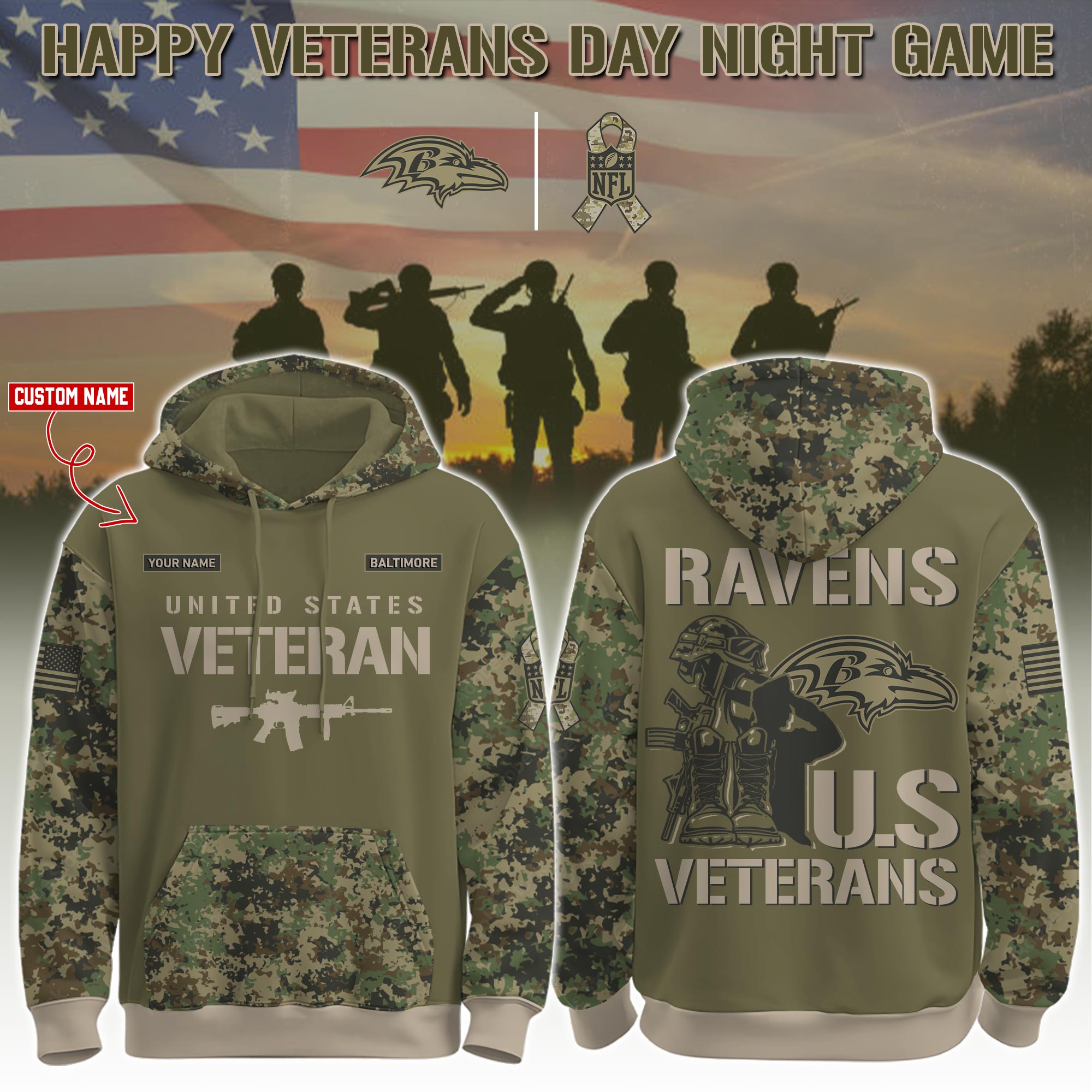 Buildercar - Baltimore Ravens-Veteran Day 2025 Personalized Hoodie Limited Edions