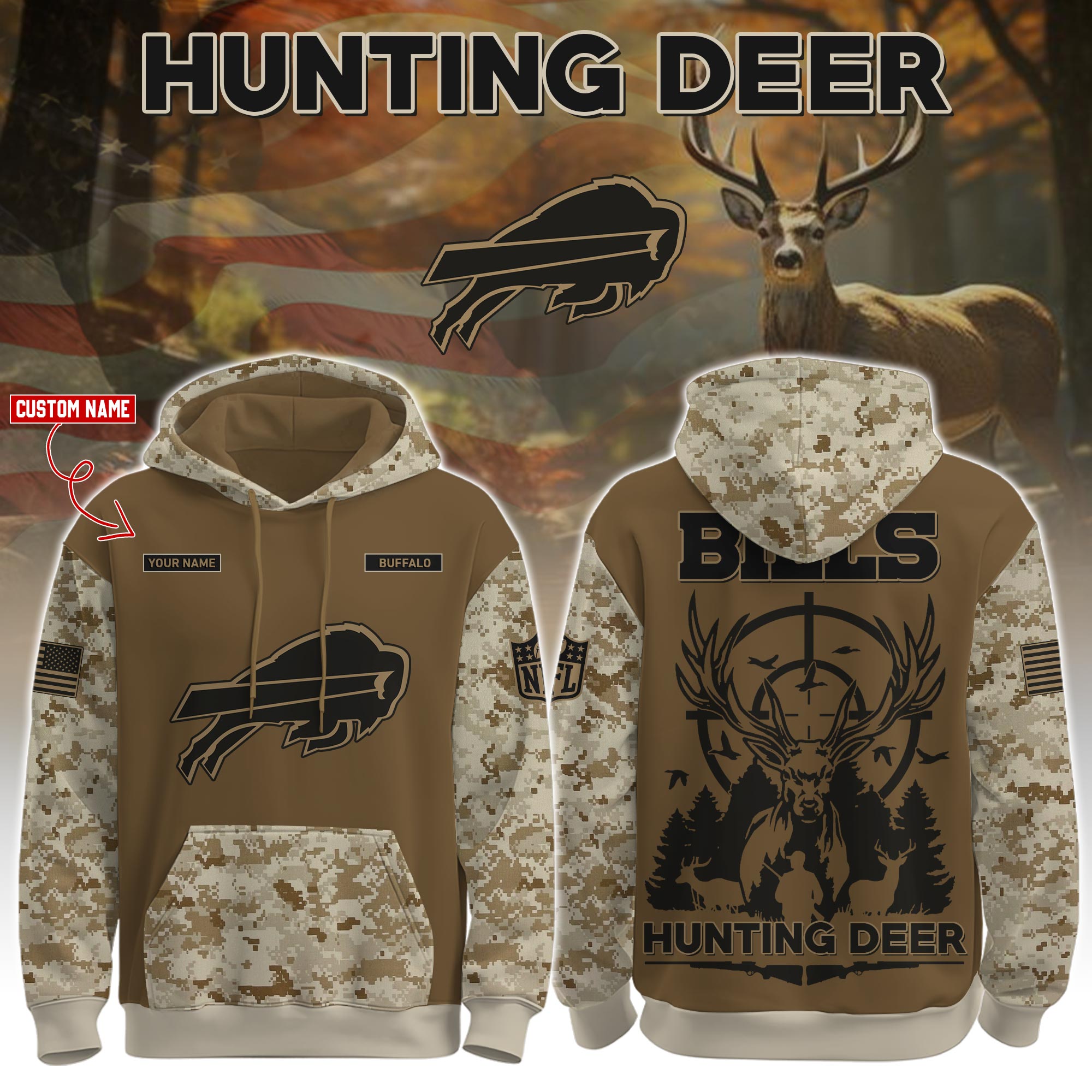 Buildercar - Buffalo Bills-Hunting Deer Personalized Hoodie Limited Edions