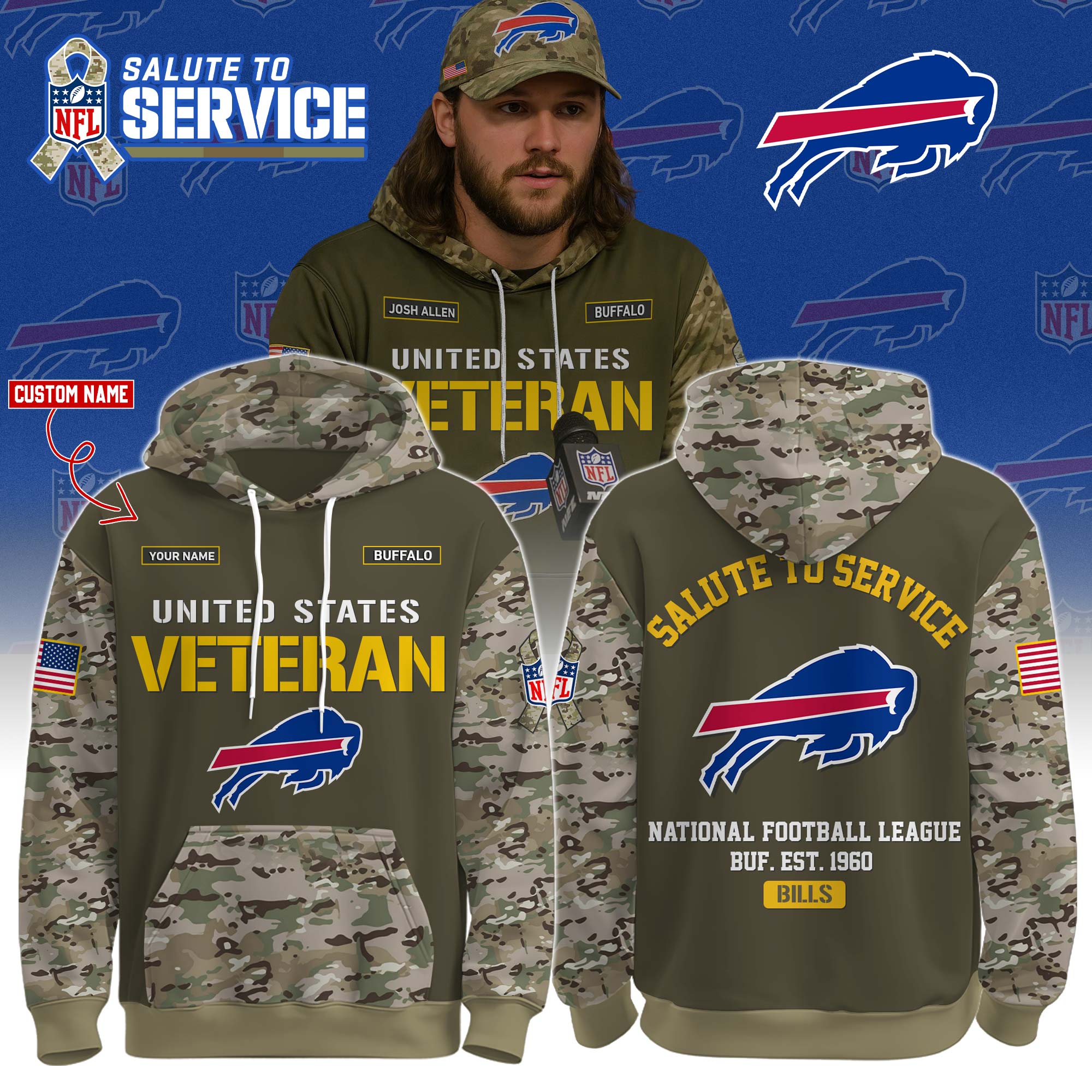 Buildercar - Buffalo Bills- Veteran Birthday Limited Editions  Personalized Hoodie
