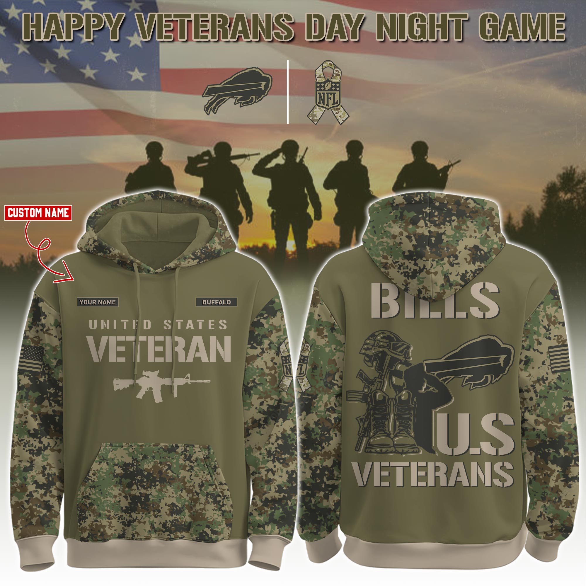 Buildercar - Buffalo Bills-Veteran Day 2025 Personalized Hoodie Limited Edions