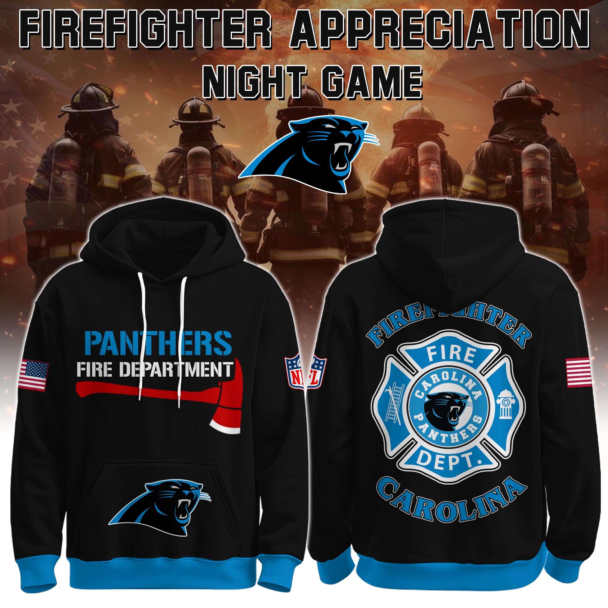 Buildercar - Carolina Panthers Football x Firefighter 2025 Special Edition Hoodie