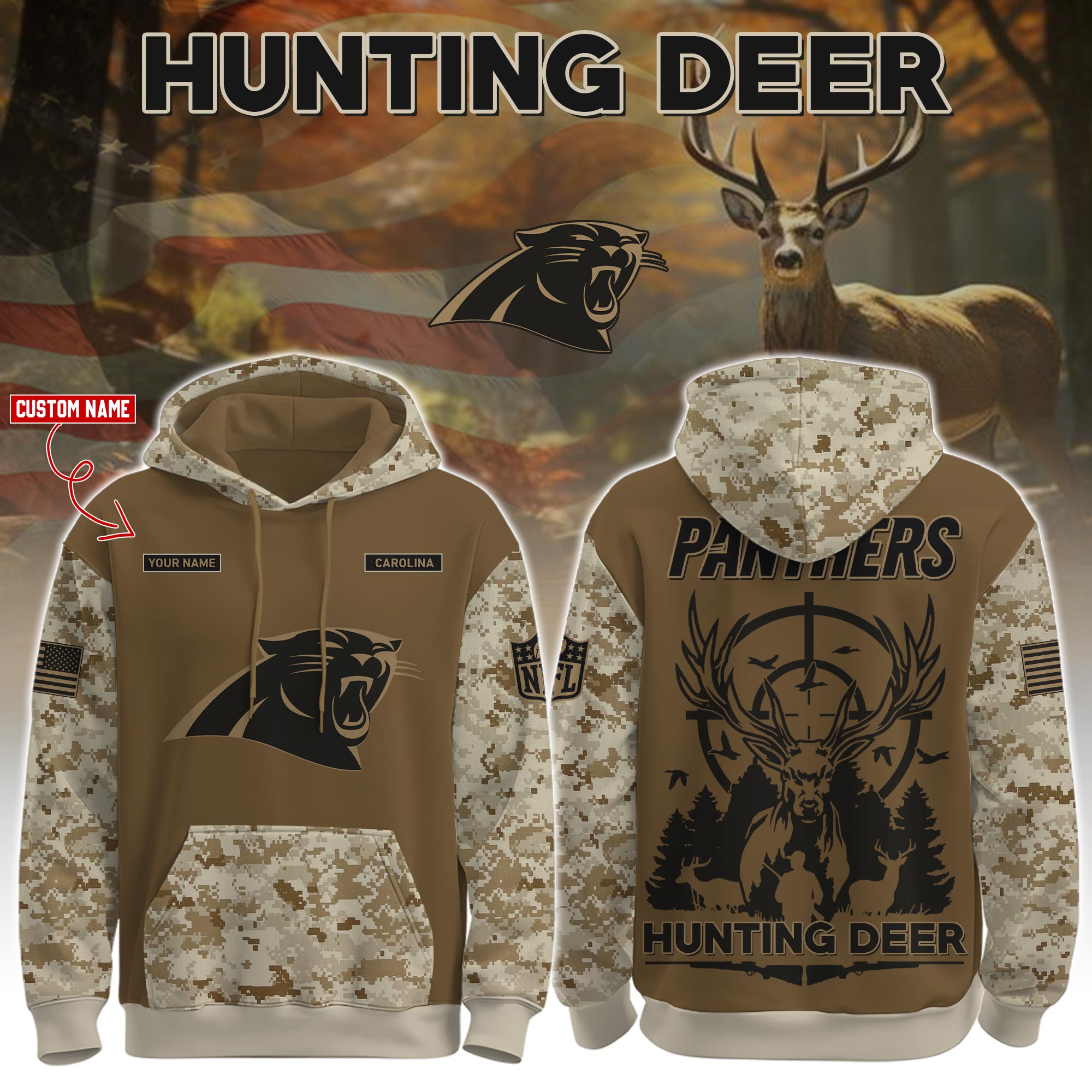 Buildercar - Carolina Panthers-Hunting Deer Personalized Hoodie Limited Edions