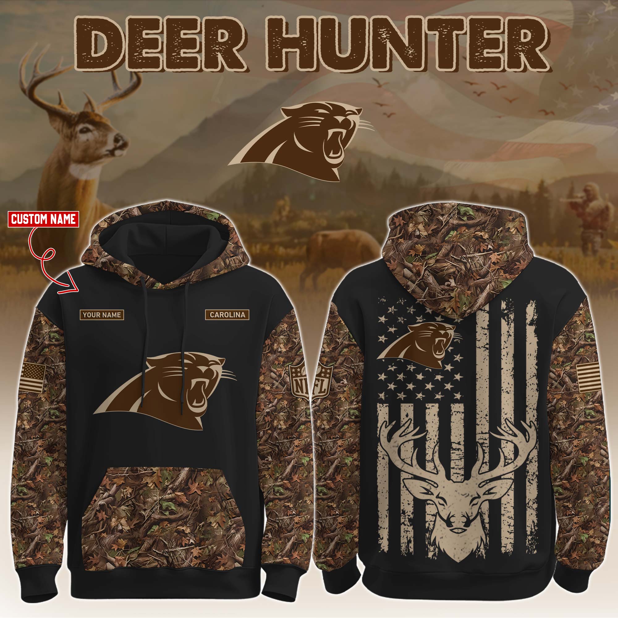 Buildercar - Carolina Panthers-Hunting Limited Editions Personalized Hoodie Personalized Hoodie