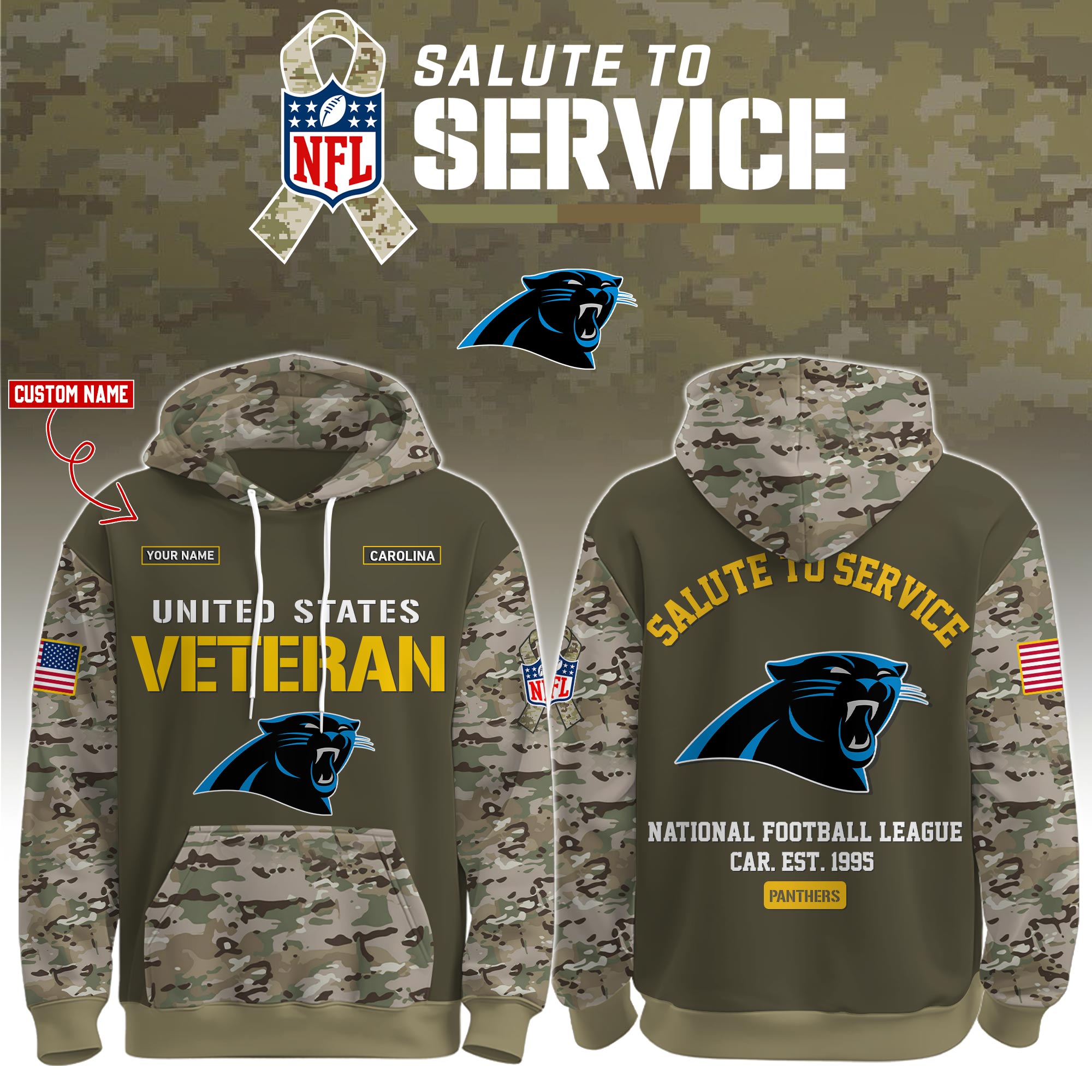 Buildercar - Carolina Panthers-Veteran Birthday Limited Editions Personalized Hoodie