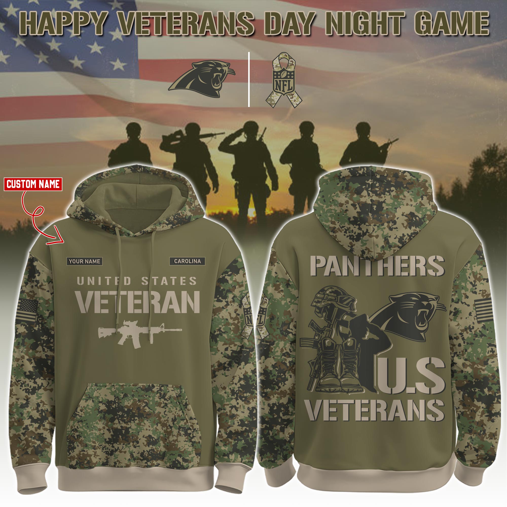 Buildercar - Carolina Panthers-Veteran Day 2025 Personalized Hoodie Limited Edions