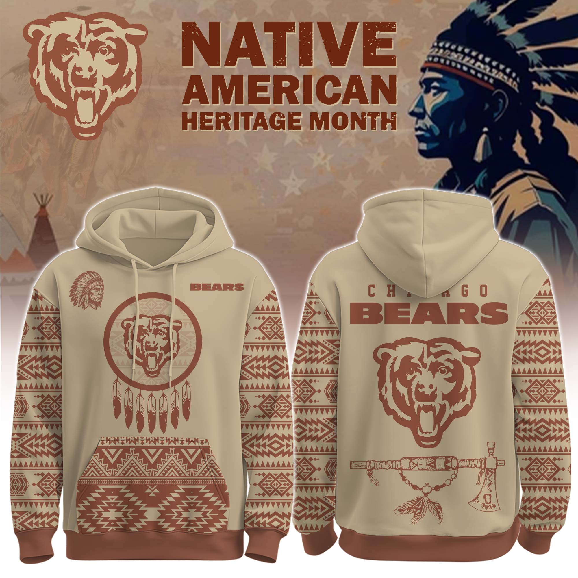 Buildercar - Chicago Bears Native American Heritage Month Personalized Hoodie