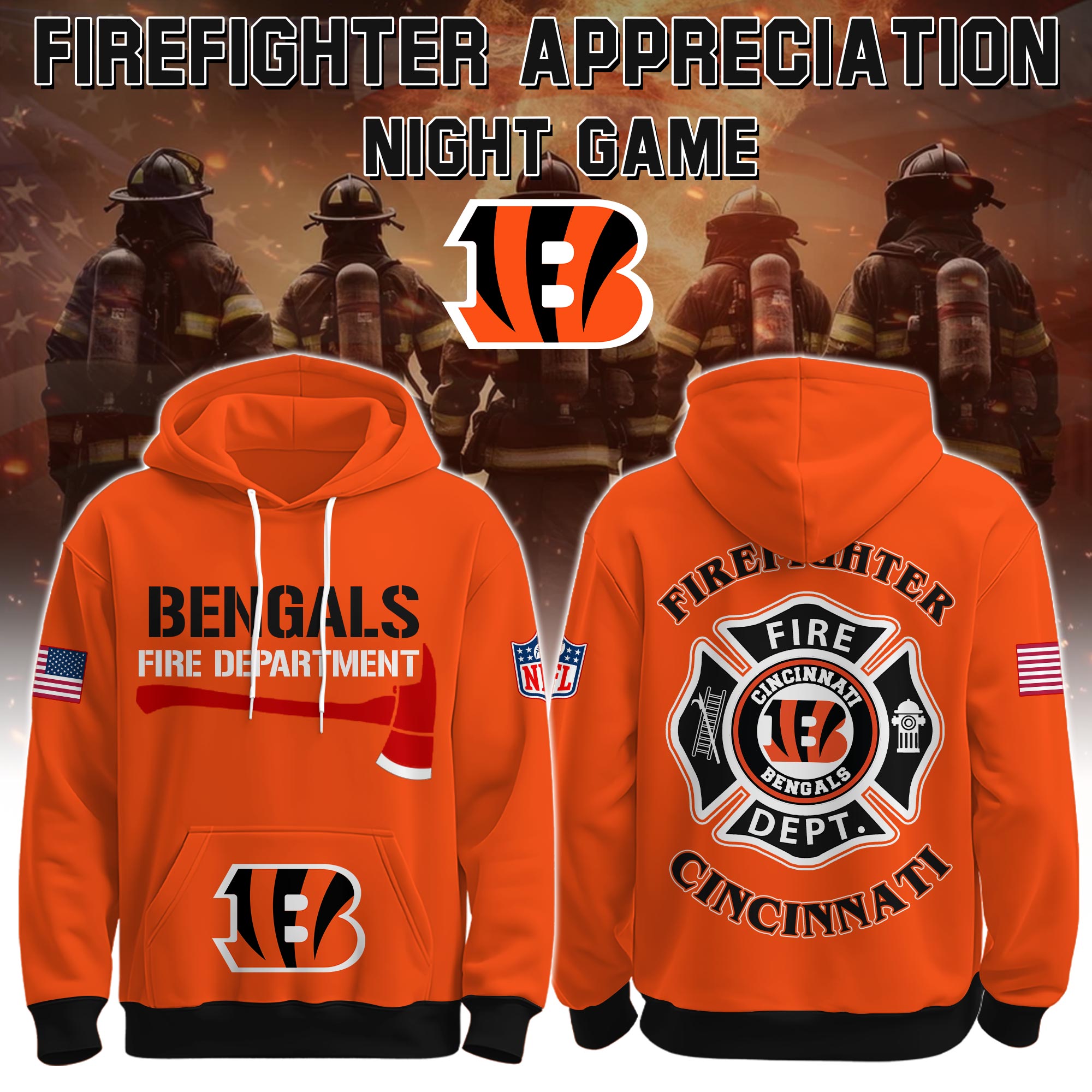 Buildercar - Cincinnati Bengals Football x Firefighter 2025 Special Edition Hoodie