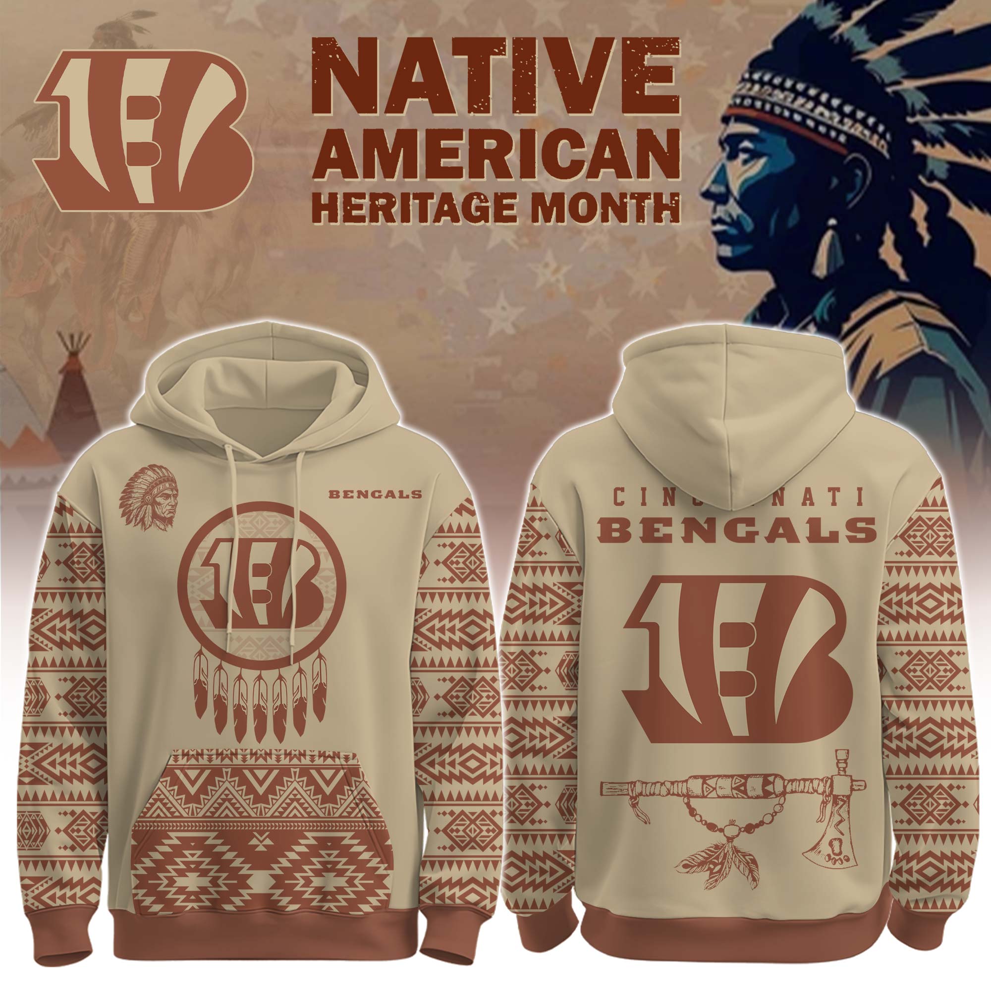 Buildercar - Cincinnati Bengals Native American Heritage Month Personalized Hoodie