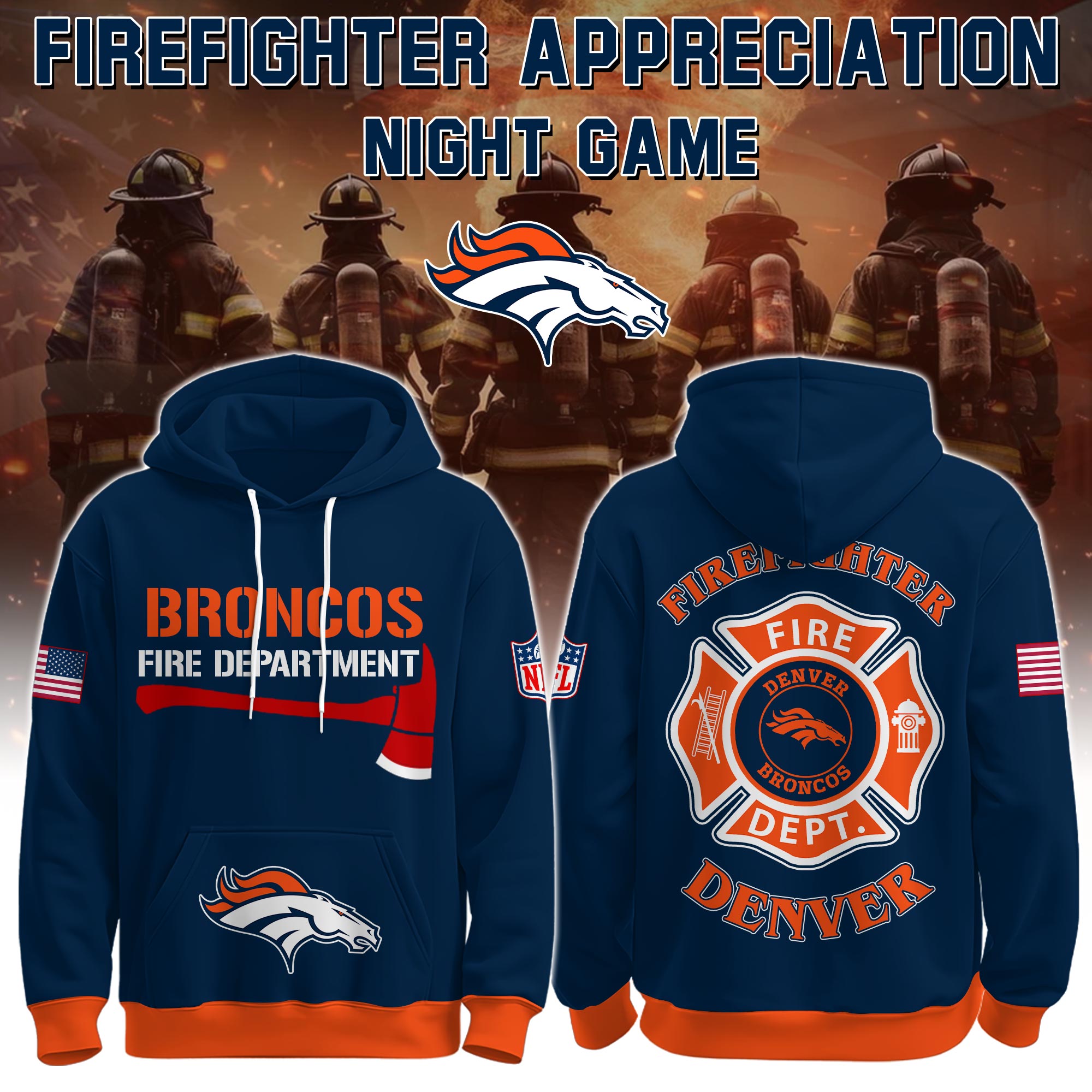 Buildercar - Denver Broncos Football x Firefighter 2025 Special Edition Hoodie