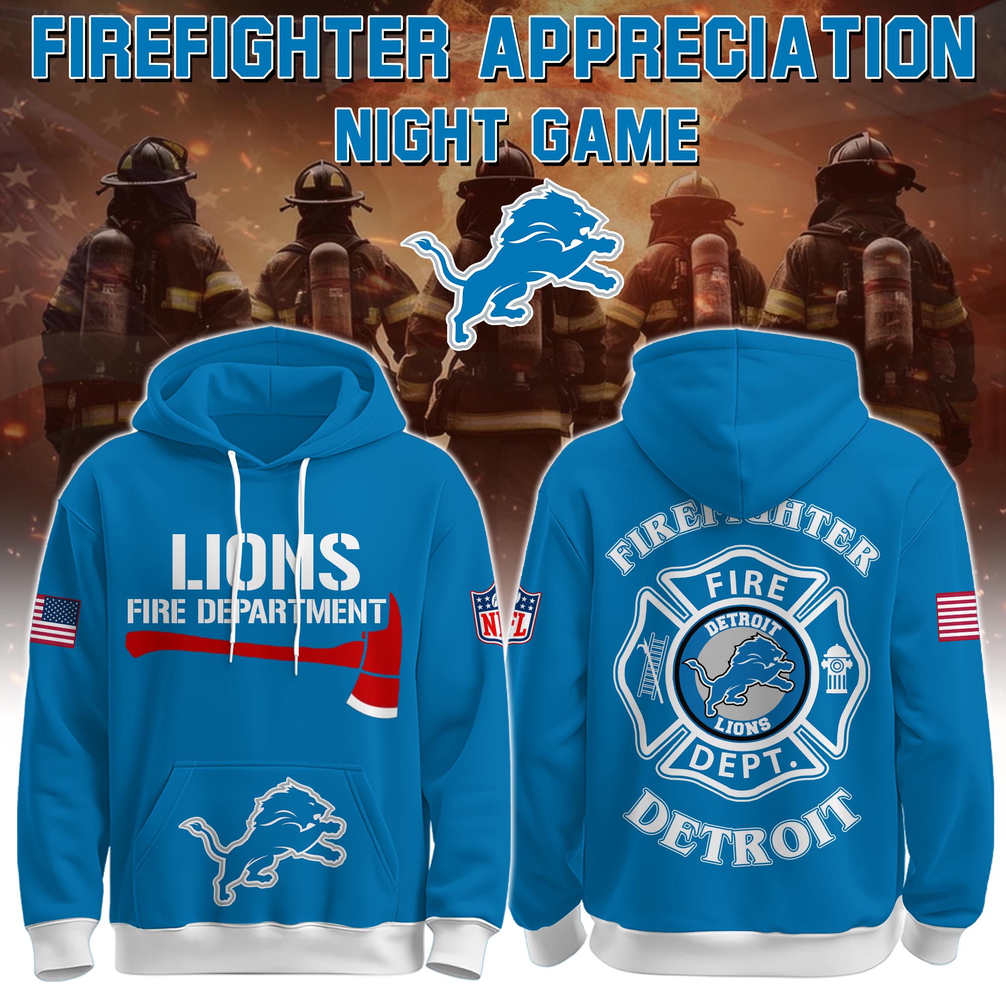 Buildercar - Detroit Lions Football x Firefighter 2025 Special Edition Hoodie