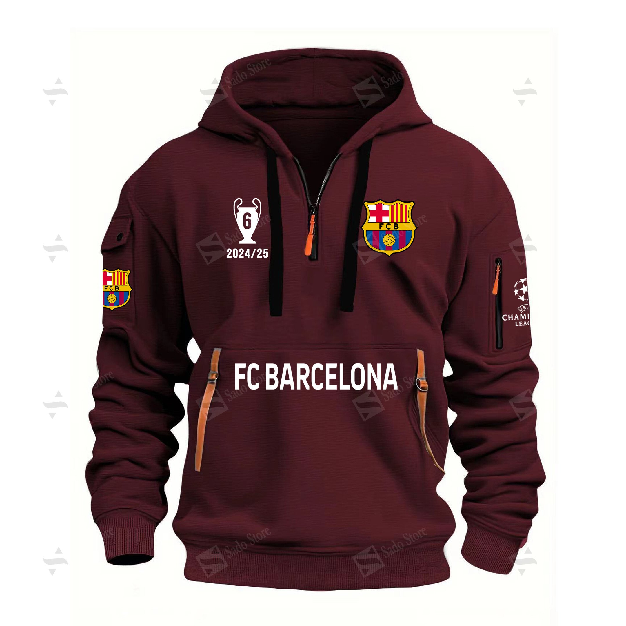 Buildercar - EPL - Uefa Champions League 2024–25 X Fc Barcelona - Hoodie Half Zipper