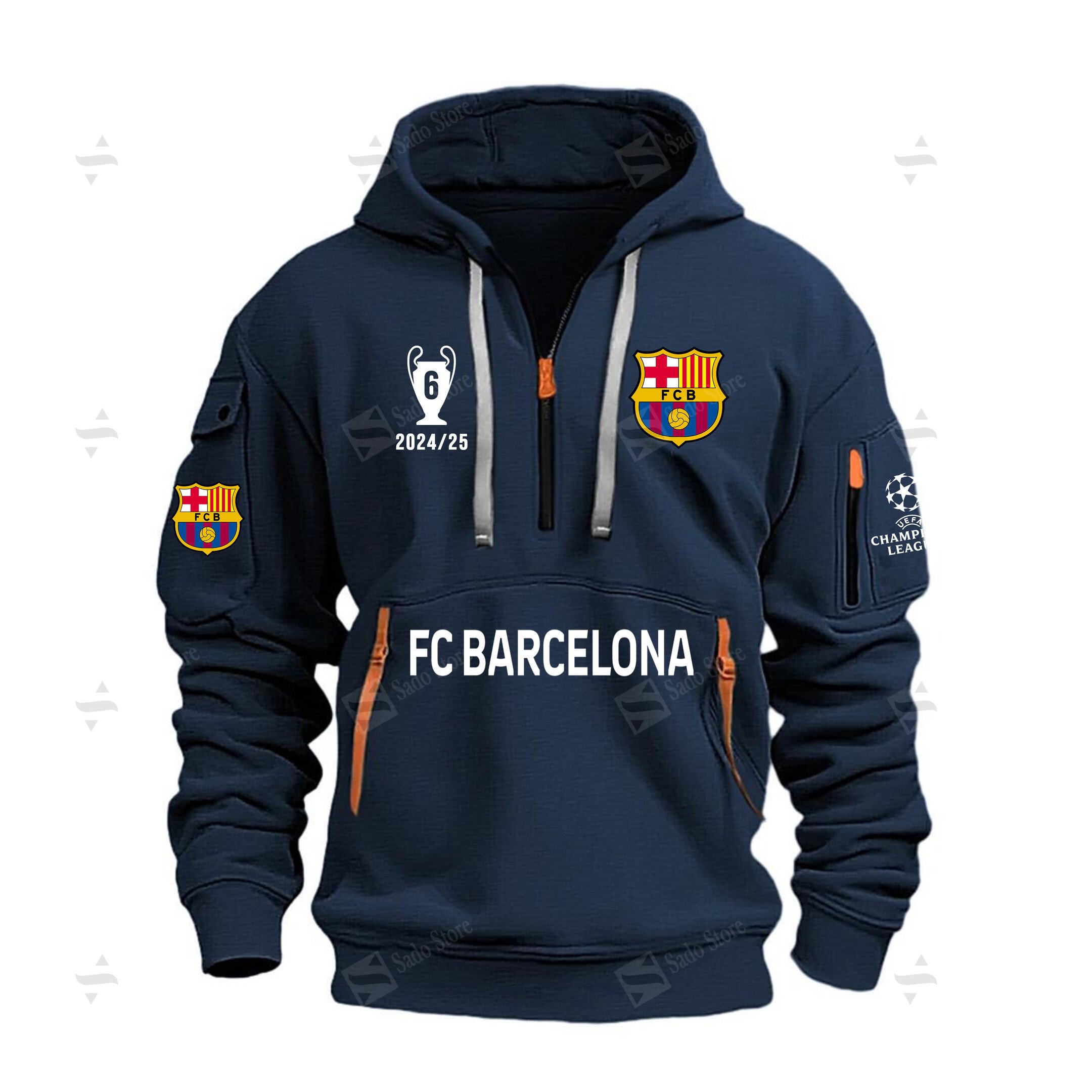 Buildercar - EPL - Uefa Champions League 2024–25 X Fc Barcelona - Hoodie Half Zipper