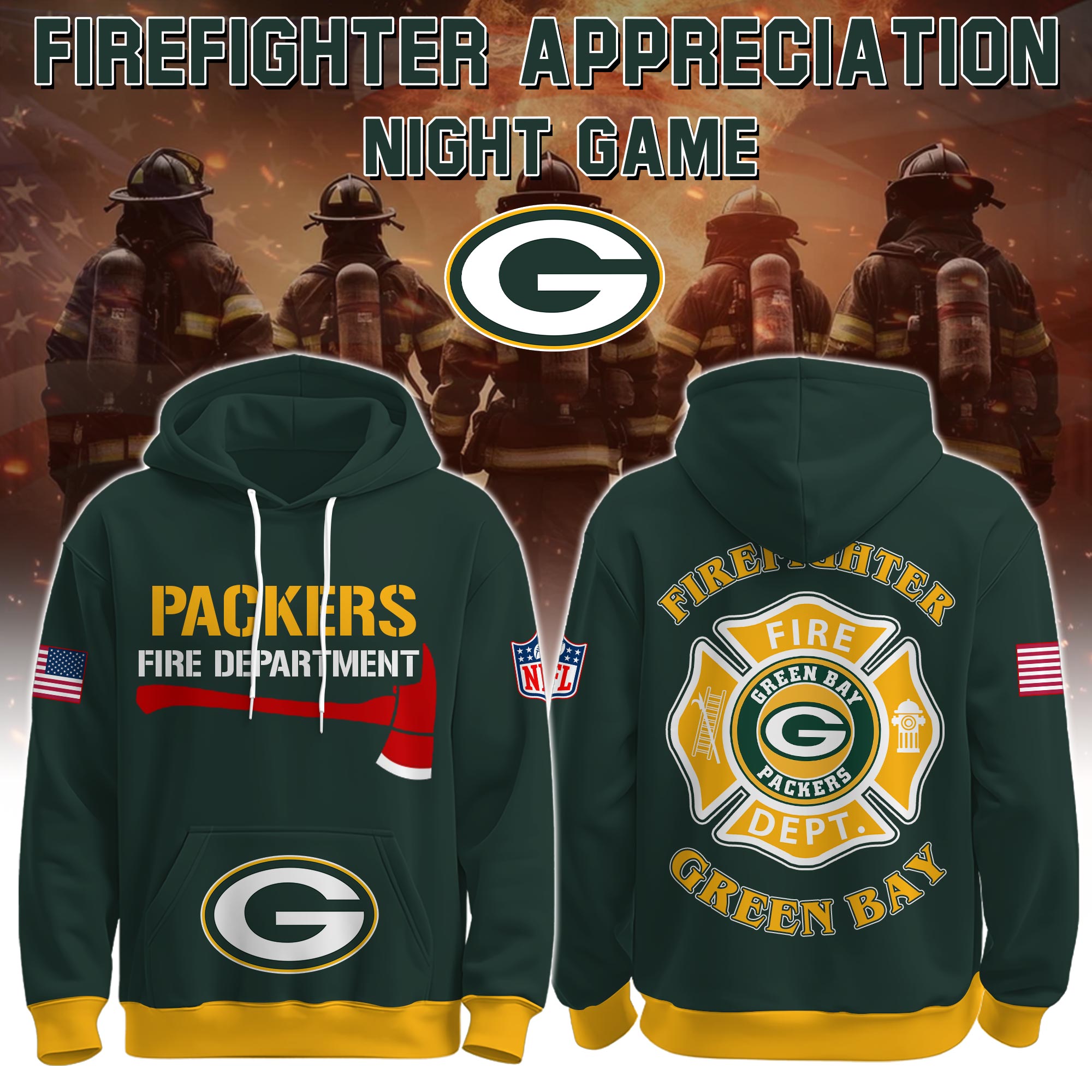 Buildercar - Green Bay Packers Football x Firefighter 2025 Special Edition Hoodie