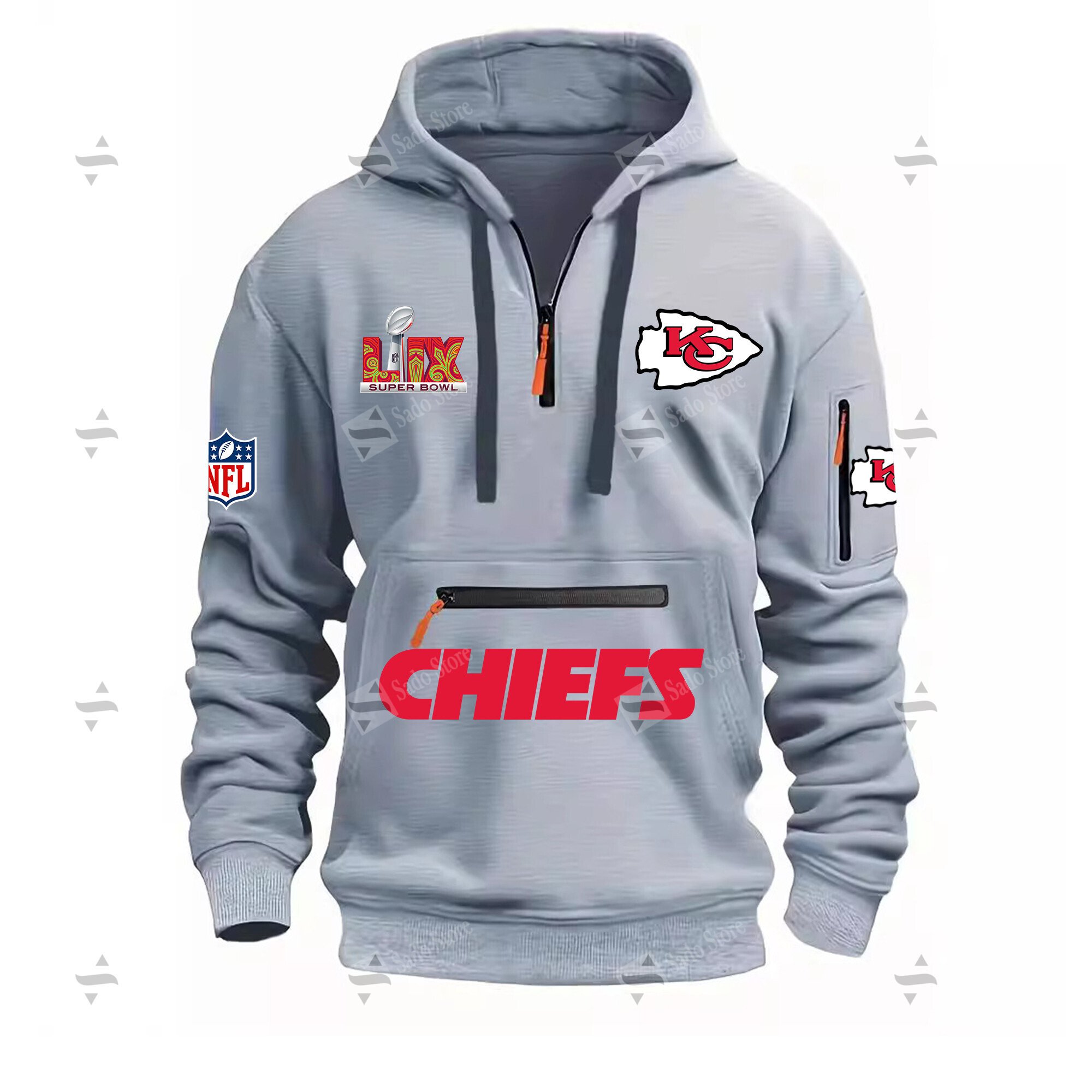Buildercar - Half Zipper Hoodie - Super Bowl Lix X Kansas City Chiefs