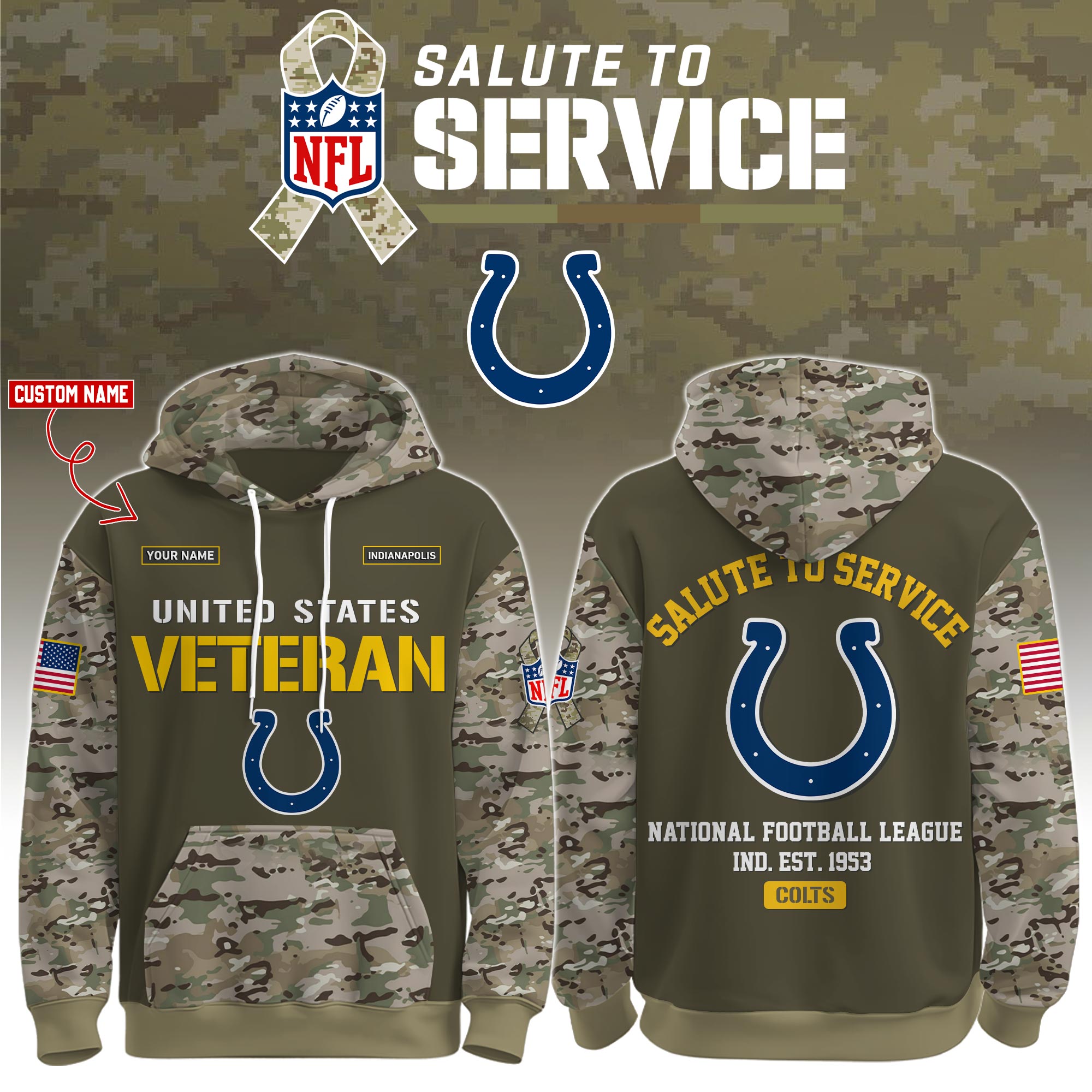 Buildercar - Indianapolis Colts-Veteran Birthday Limited Editions Personalized Hoodie