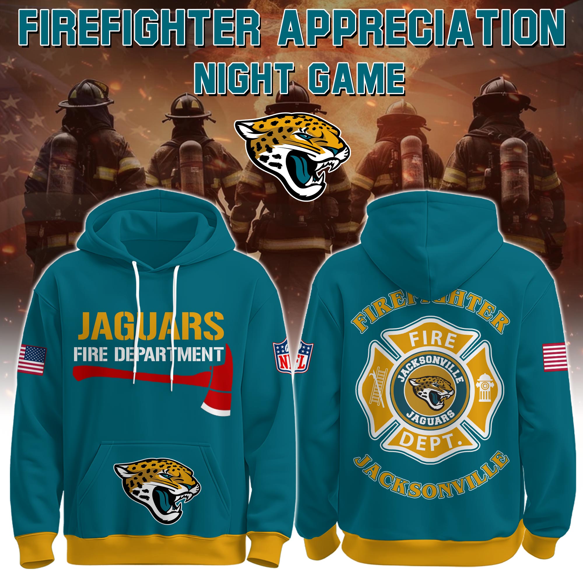 Buildercar - Jacksonville Jaguars Football x Firefighter 2025 Special Edition Hoodie