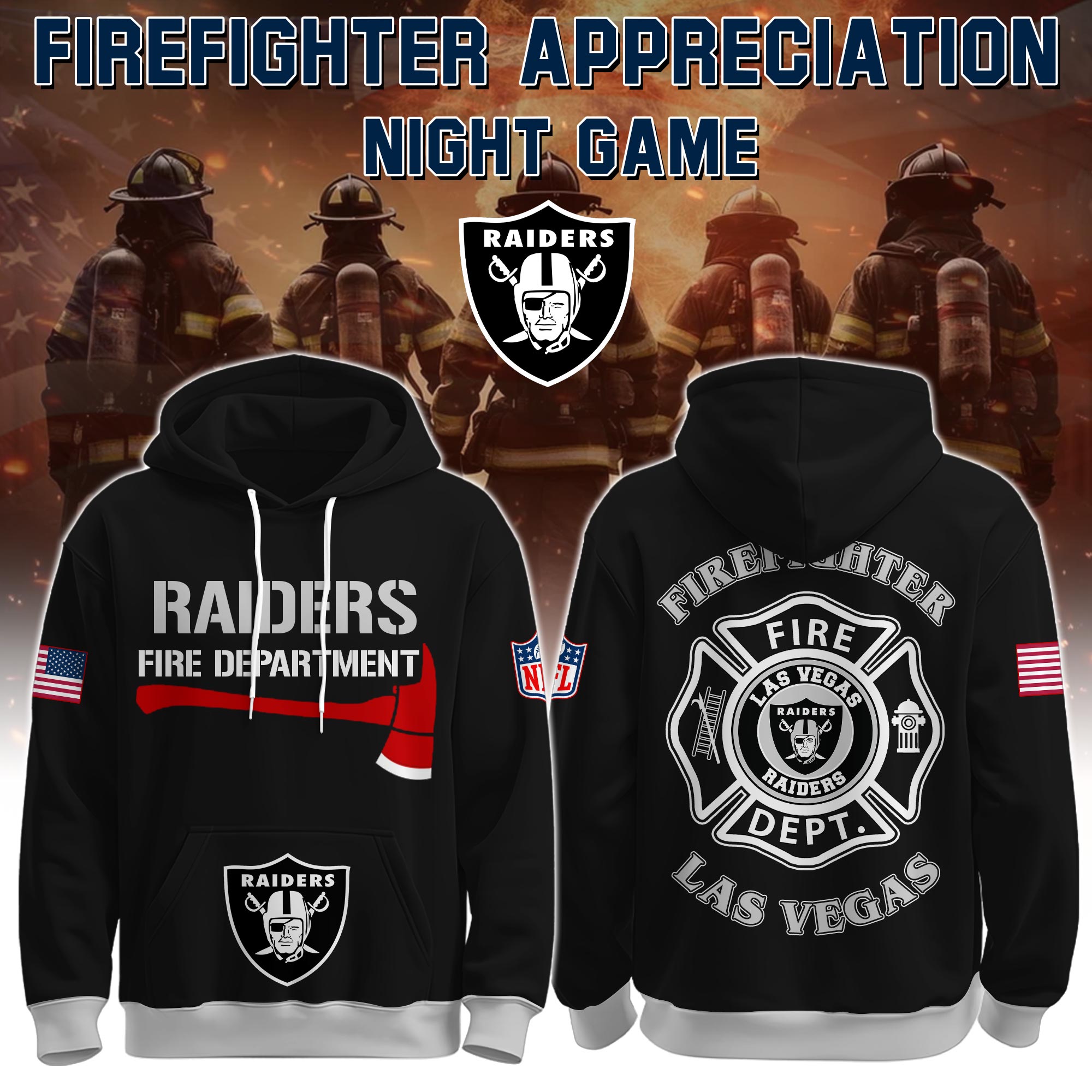 Buildercar - Las Vegas Raiders Football x Firefighter 2025 Special Edition Hoodie