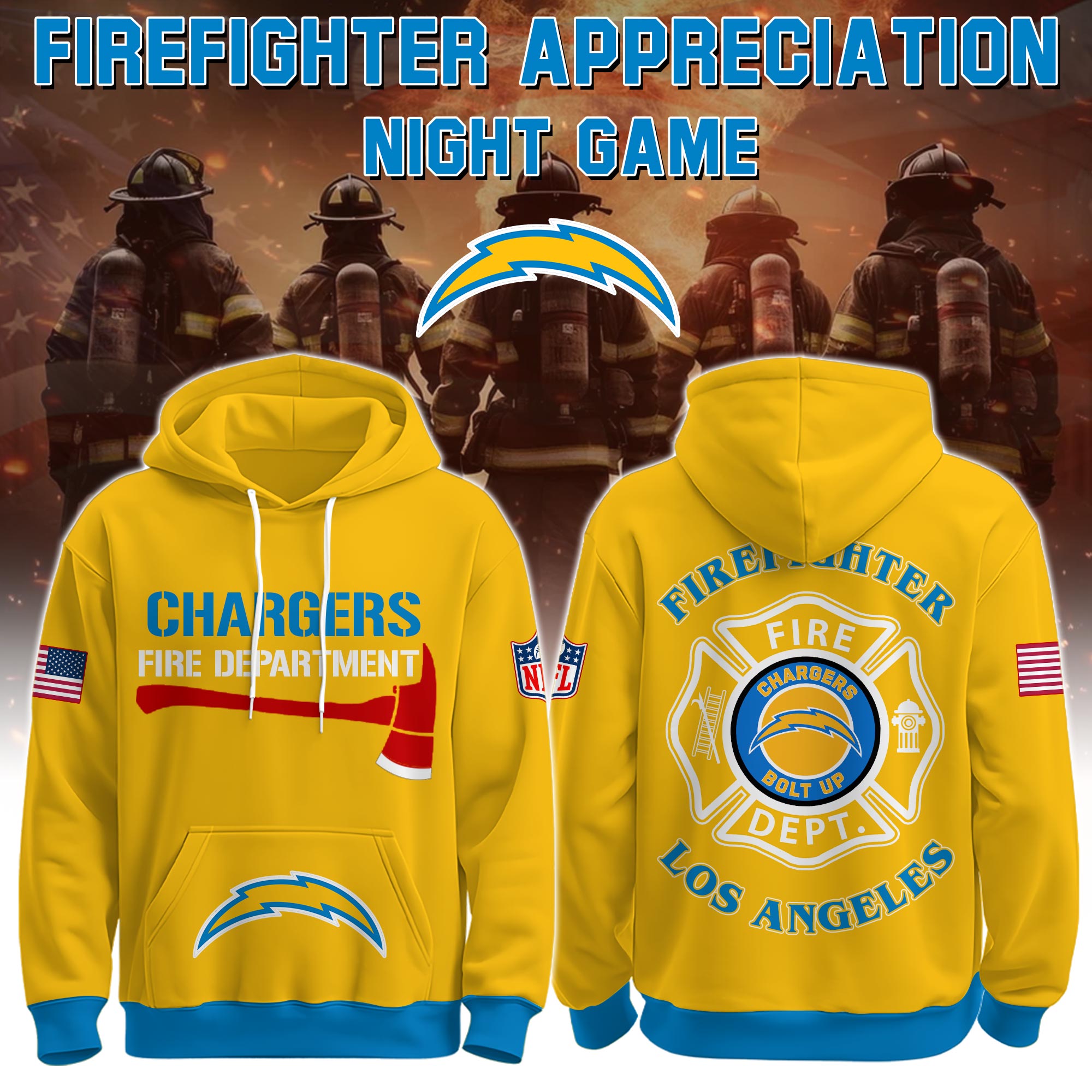 Buildercar - Los Angeles Chargers Football x Firefighter 2025 Special Edition Hoodie