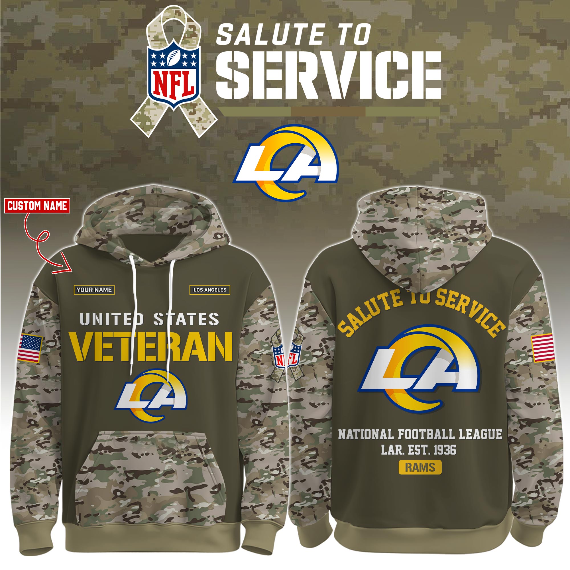 Buildercar - Los Angeles Rams-Veteran Birthday Limited Editions Personalized Hoodie