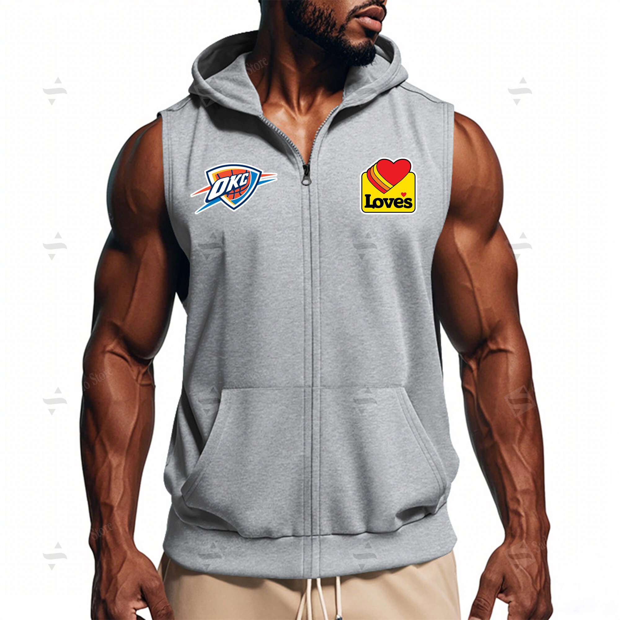 Buildercar - Men'S Sleeveless Zip-Up Hoodie Oklahoma City Thunder