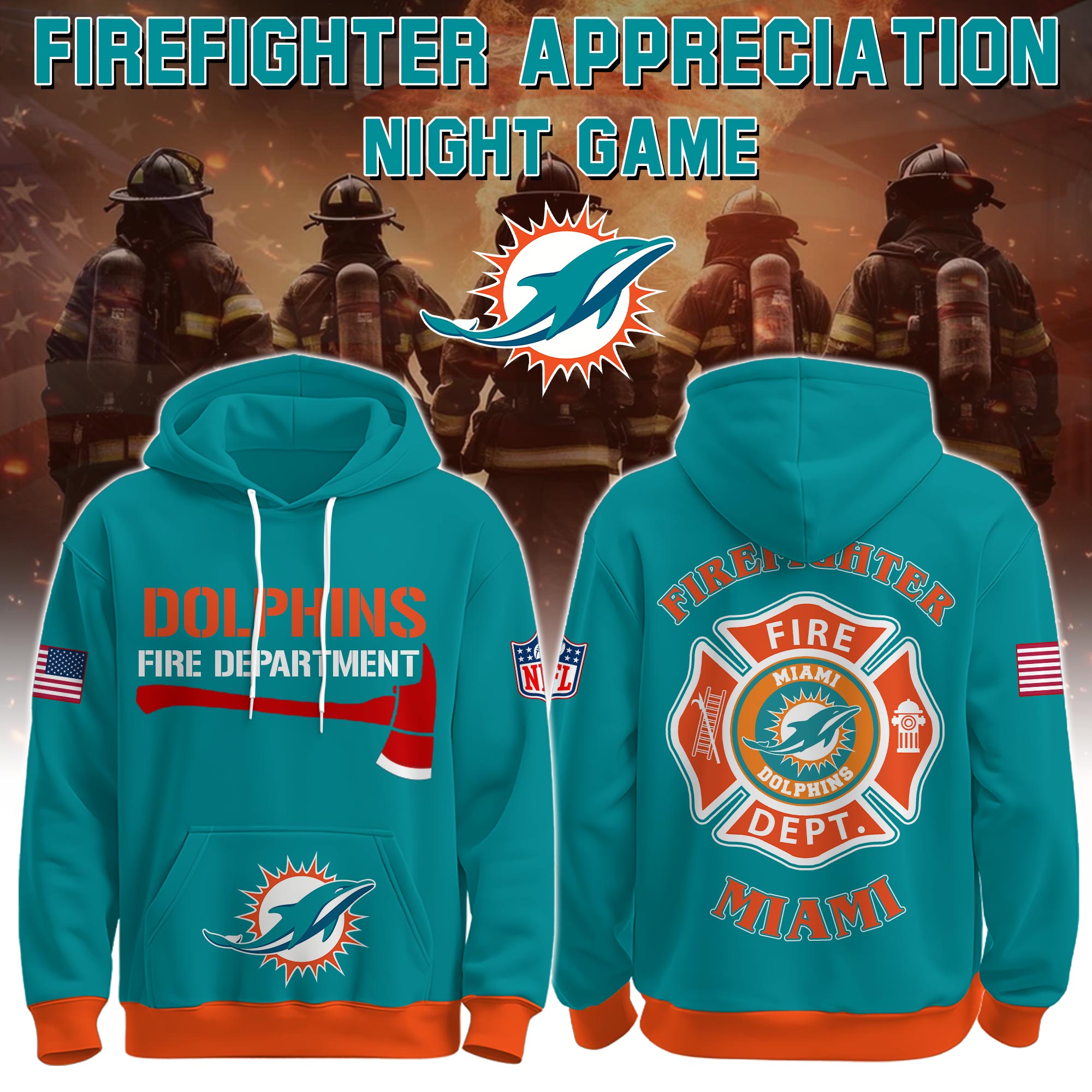 Buildercar - Miami Dolphins Football x Firefighter 2025 Special Edition Hoodie