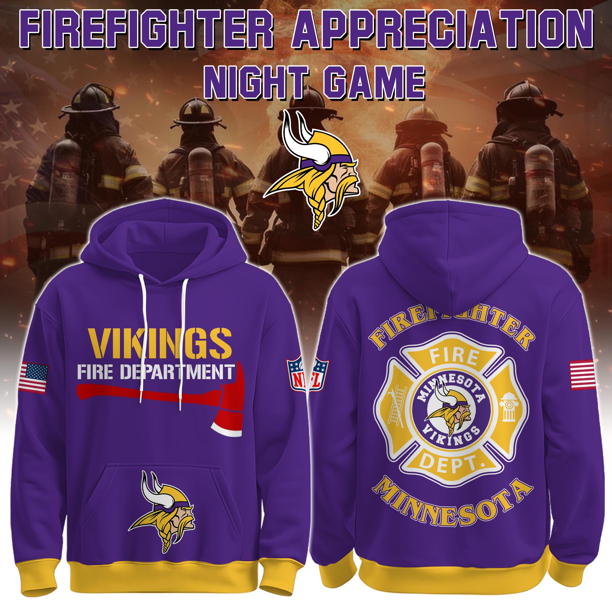 Buildercar - Minnesota Vikings Football x Firefighter 2025 Special Edition Hoodie