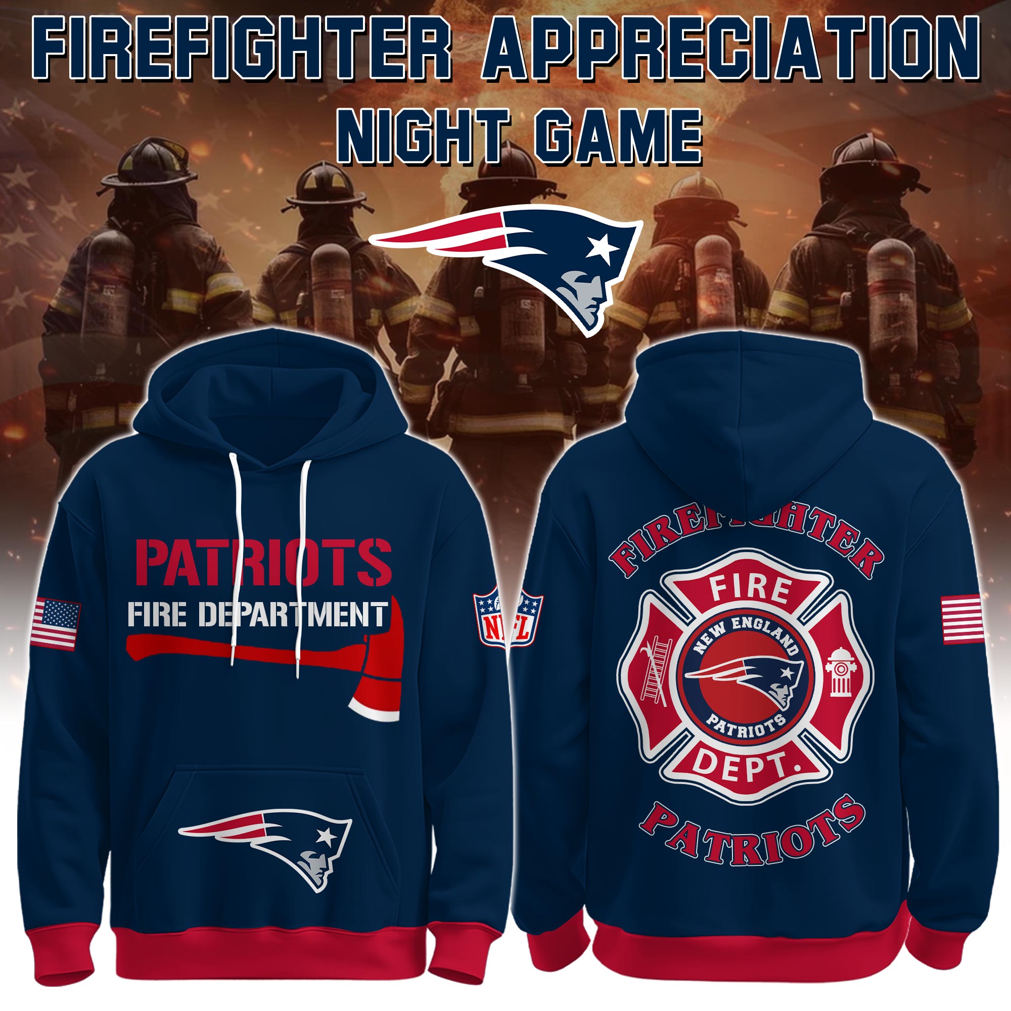 Buildercar - New England Patriots Football x Firefighter 2025 Special Edition Hoodie