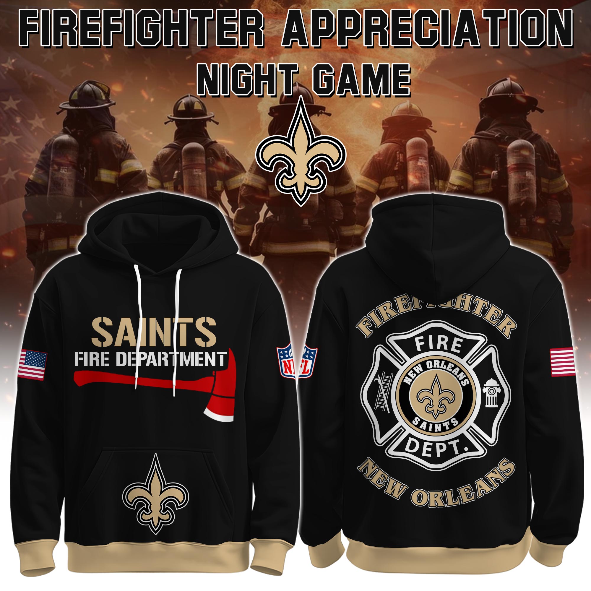 Buildercar - New Orleans Saints Football x Firefighter 2025 Special Edition Hoodie