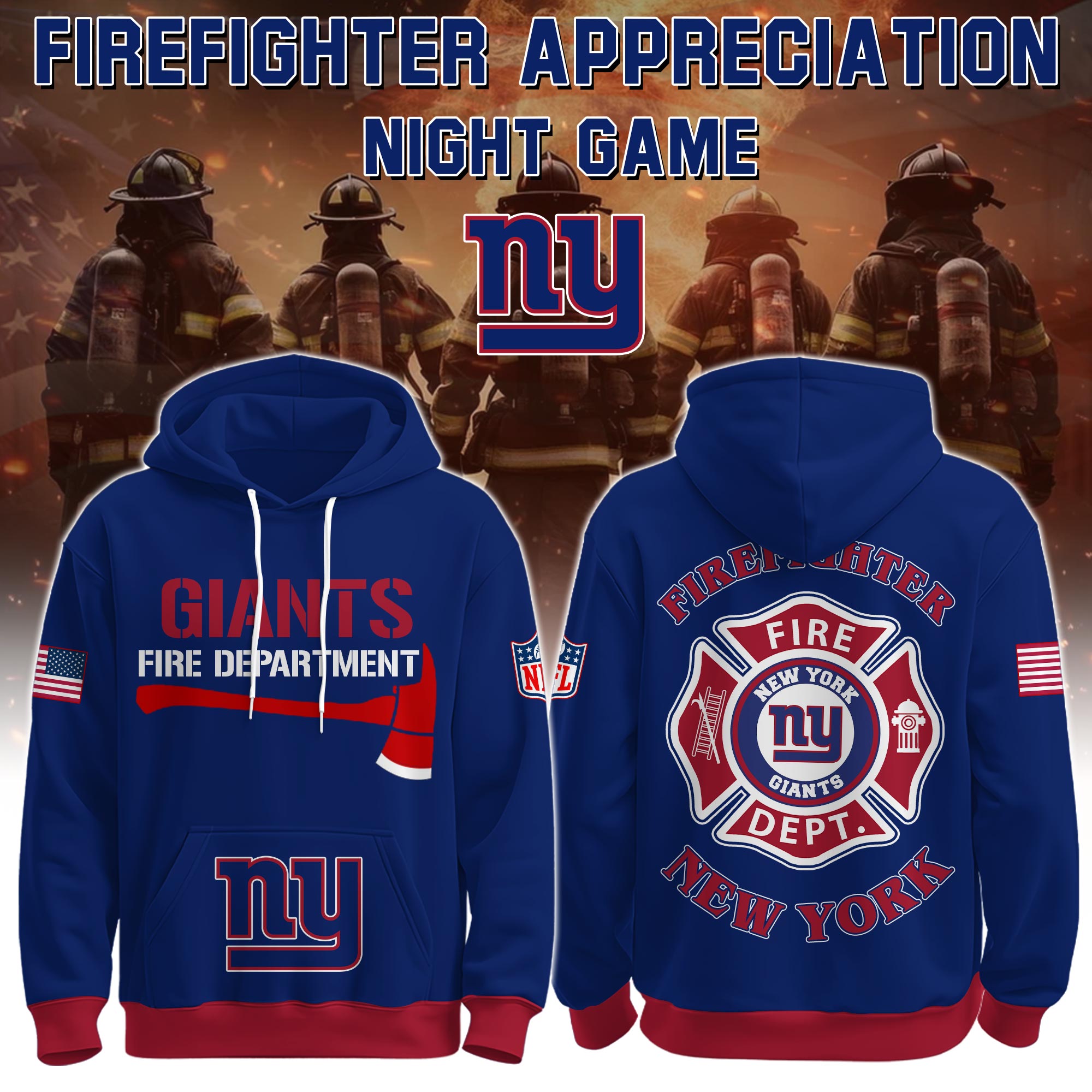 Buildercar - New York Giants Football x Firefighter 2025 Special Edition Hoodie